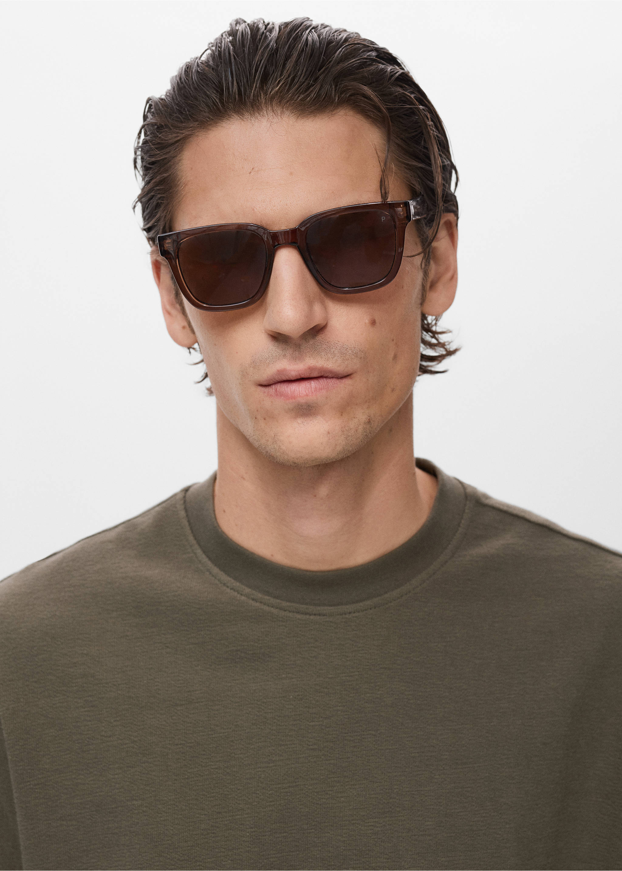100% cotton relaxed-fit structured t-shirt - Details of the article 1, Medium Brown. Ref: 17024450-00.