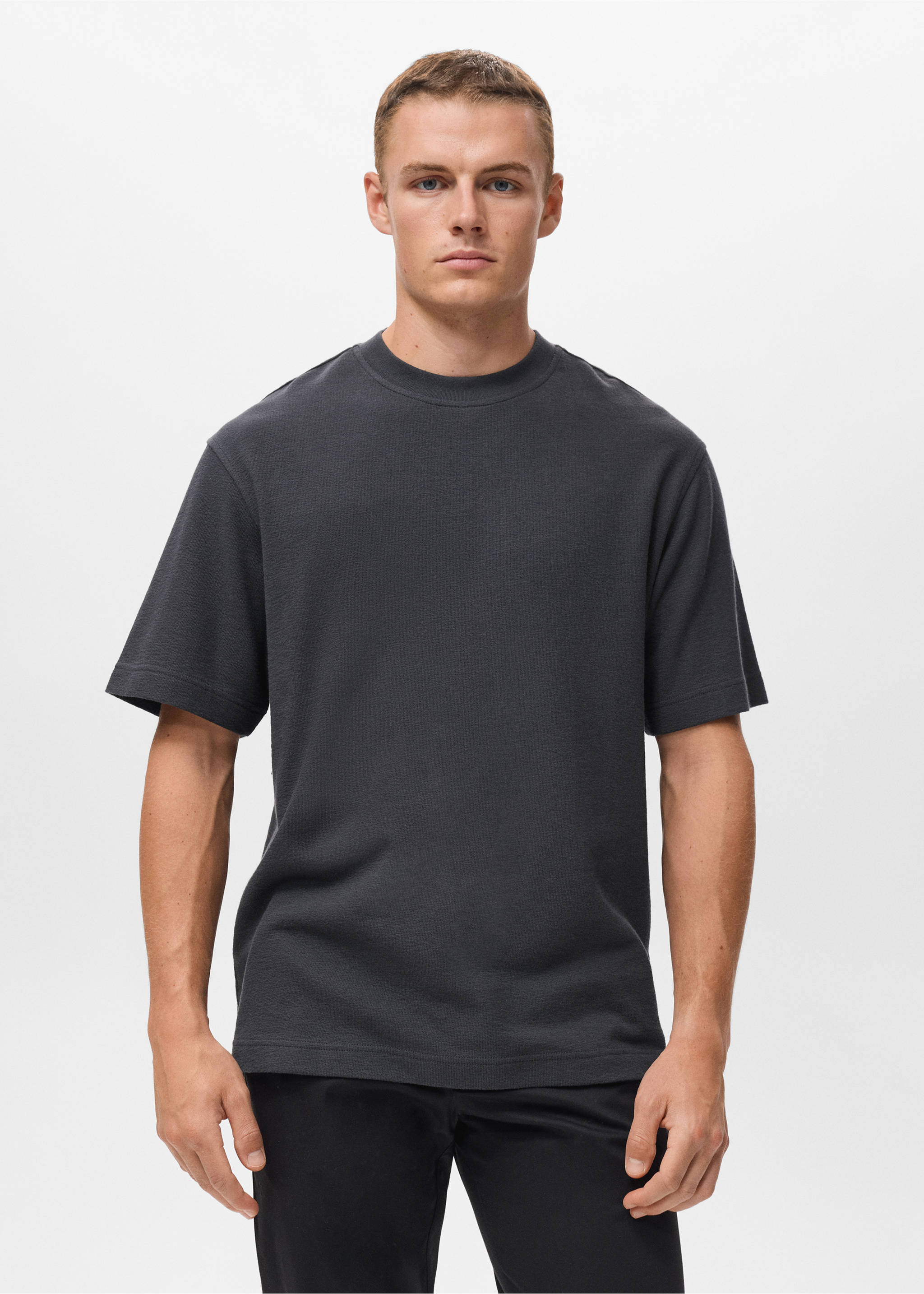 100% cotton relaxed-fit structured t-shirt - Medium plane, Indigo Blue. Ref: 17024450-00.