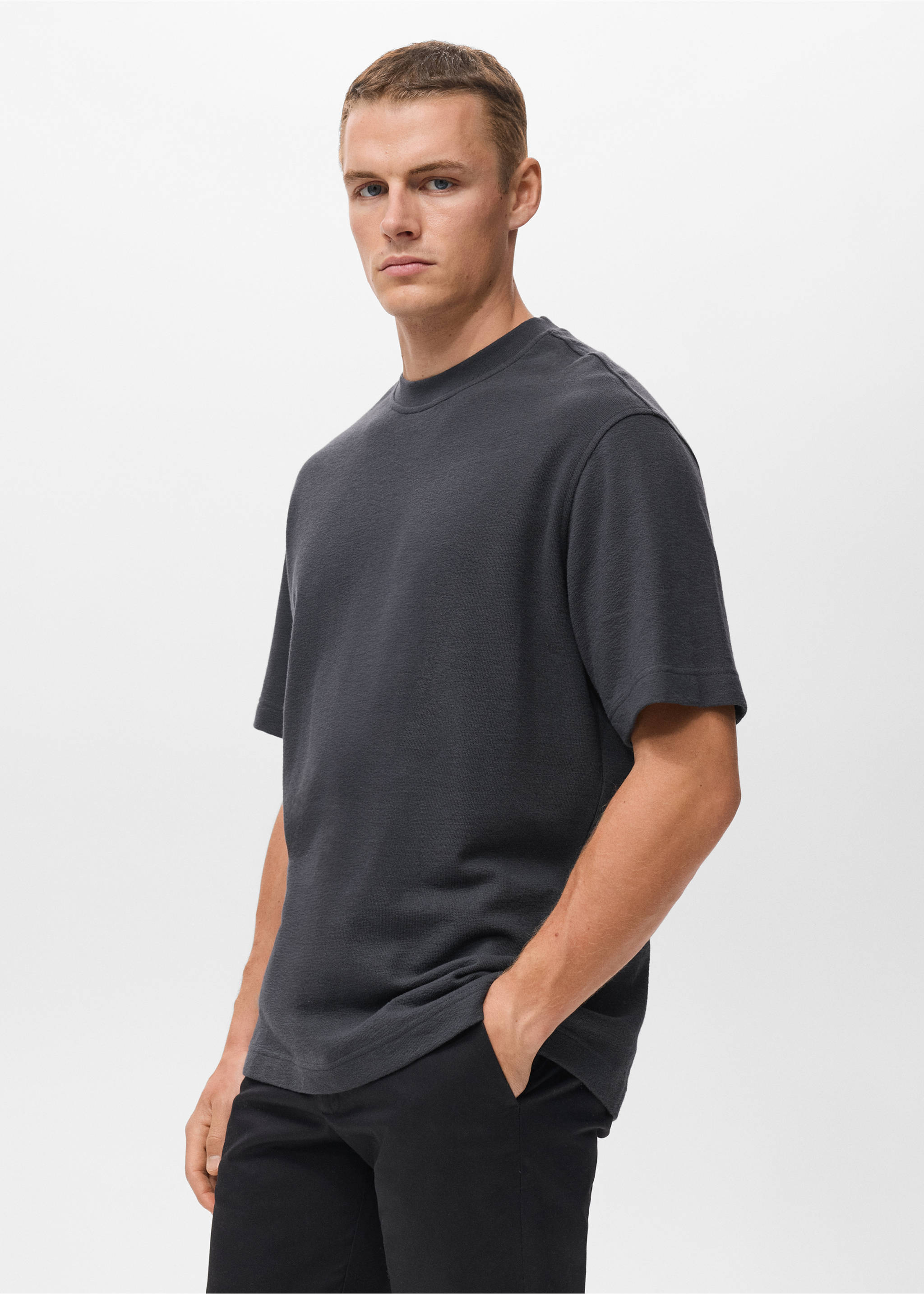 100% cotton relaxed-fit structured t-shirt - Details of the article 2, Indigo Blue. Ref: 17024450-00.