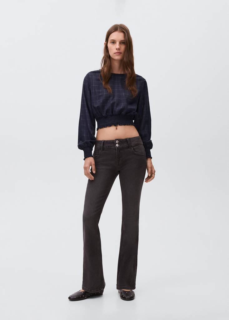 Lurex check blouse — Navy