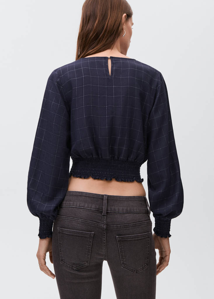 Lurex check blouse — Navy