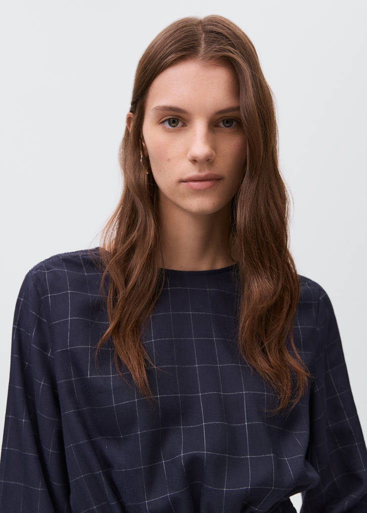 Lurex check blouse — Navy