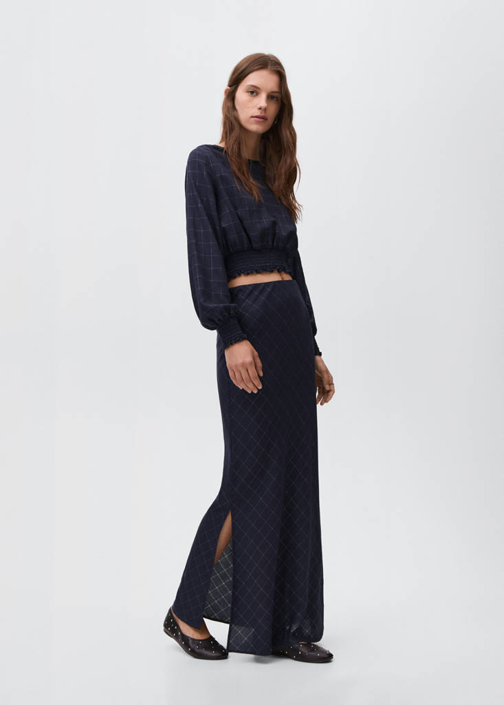 Lurex check blouse — Navy