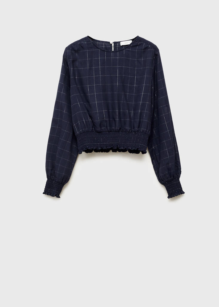Lurex check blouse — Navy