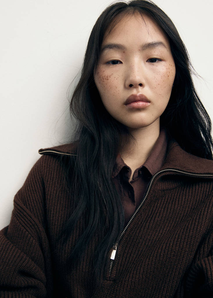 Sweater with contrasting zip collar — Chocolate