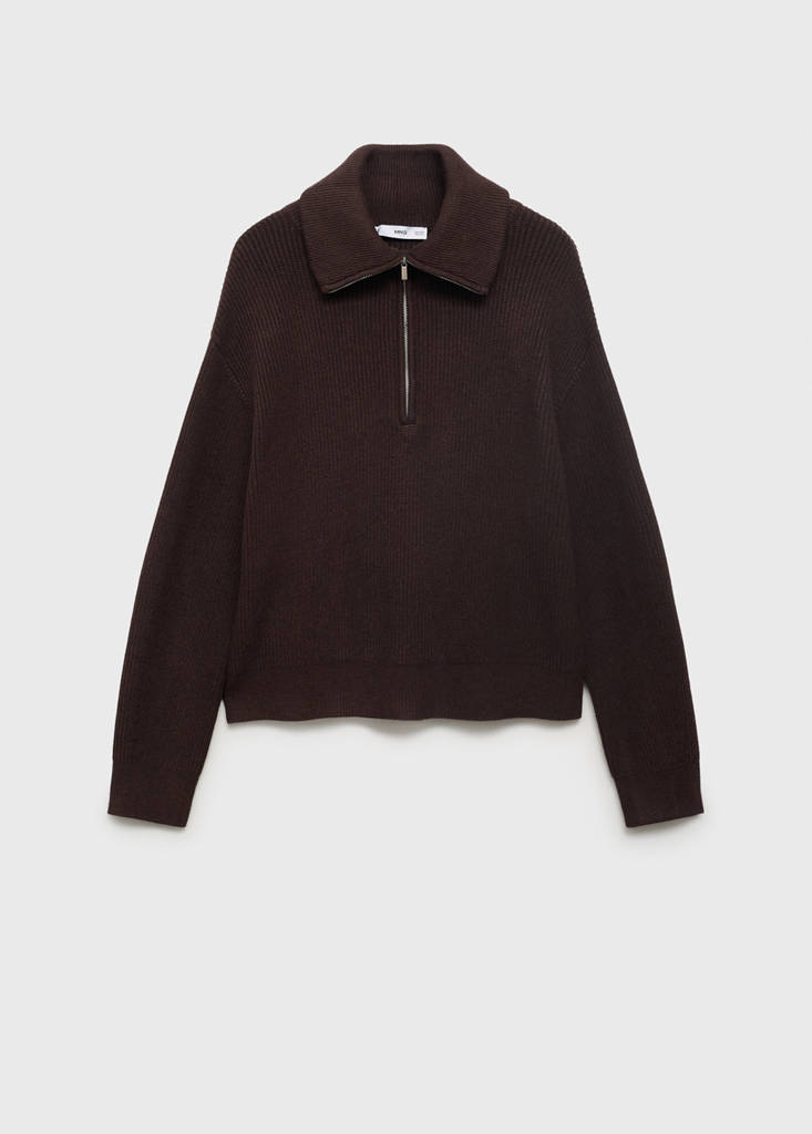 Sweater with contrasting zip collar — Chocolate