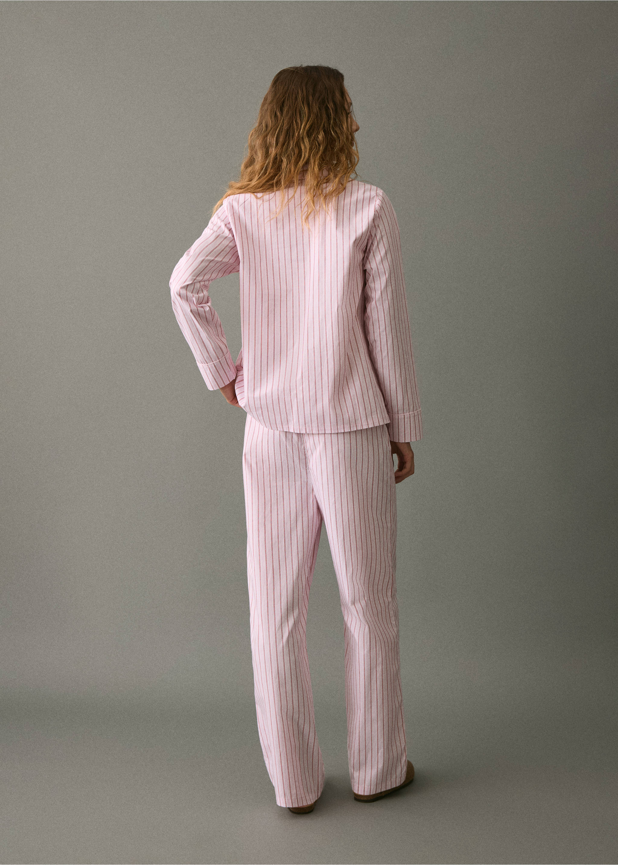 Пижама с брюками в полоску - Обратная сторона изделия, Пастельно-розовый. Ref: 17024788-00.