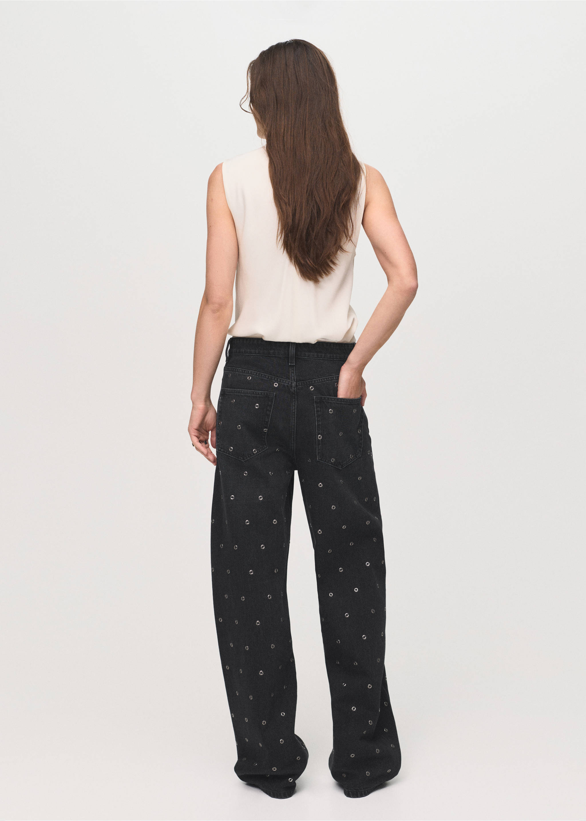 Jean barrel à œillets - Verso de l’article, Black denim. Ref: 17024790-00.