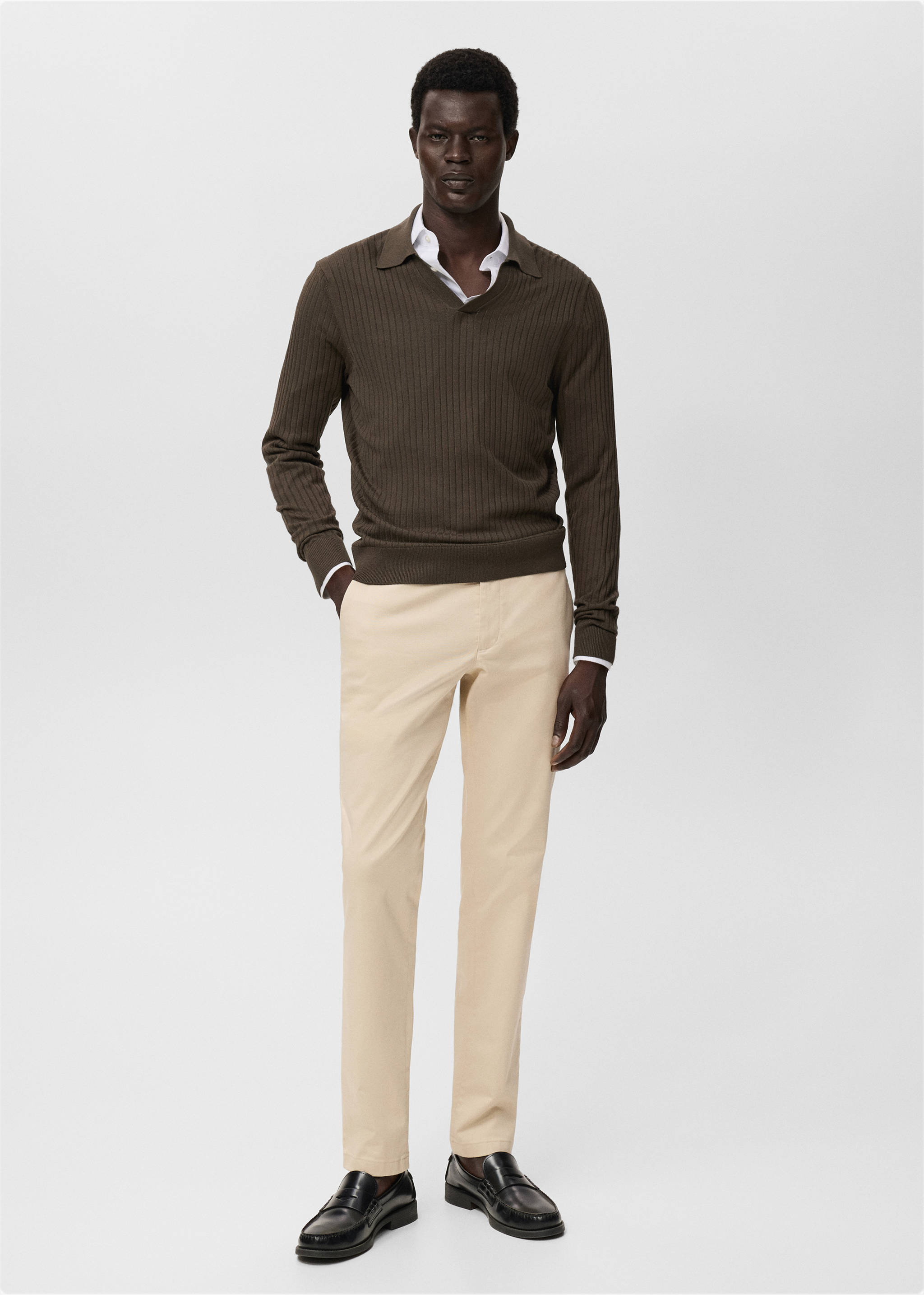 Barna slim-fit twill chino trousers - General plane, Ecru. Ref: 17025141-00.