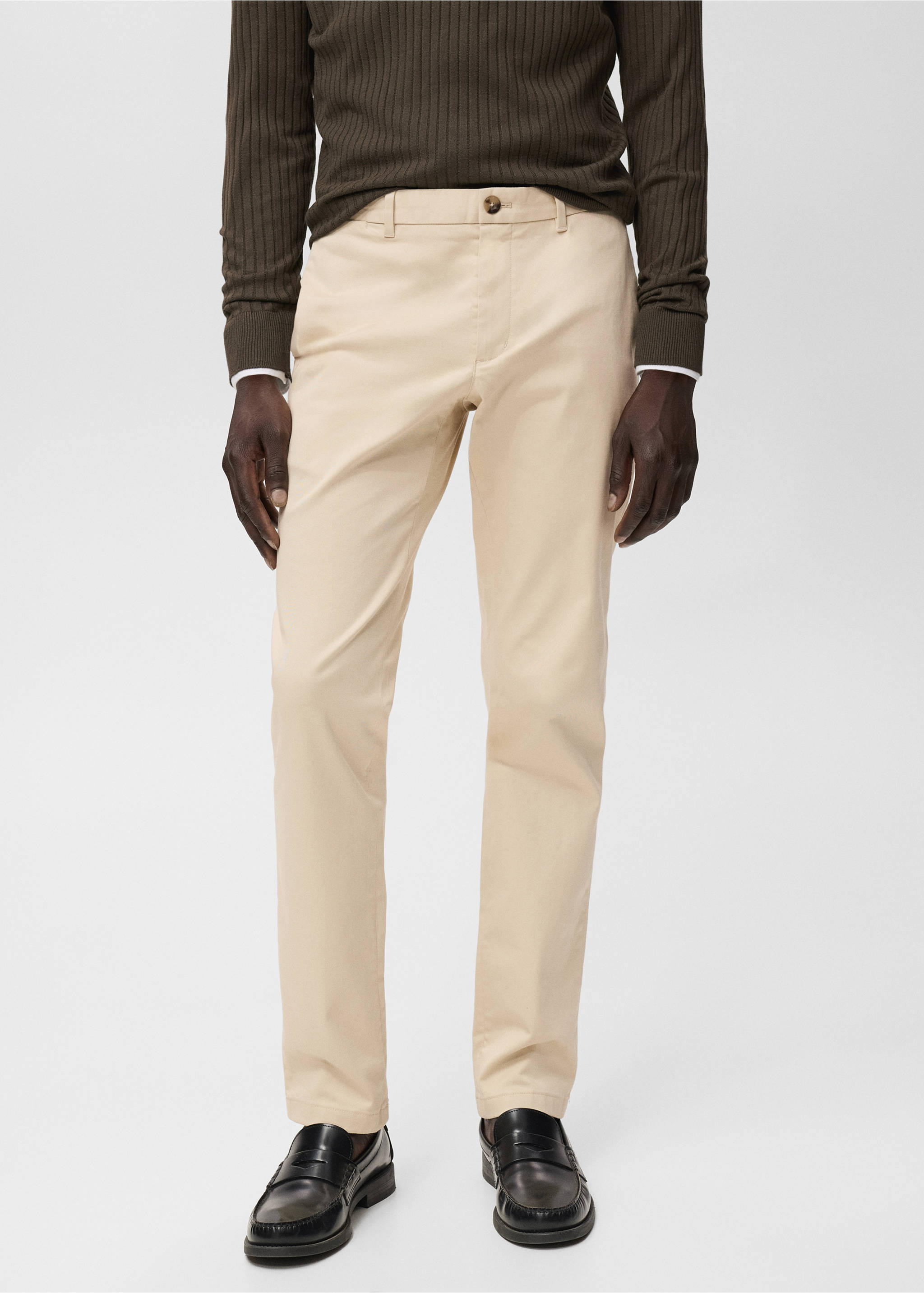 Barna slim-fit twill chino trousers - Medium plane, Ecru. Ref: 17025141-00.