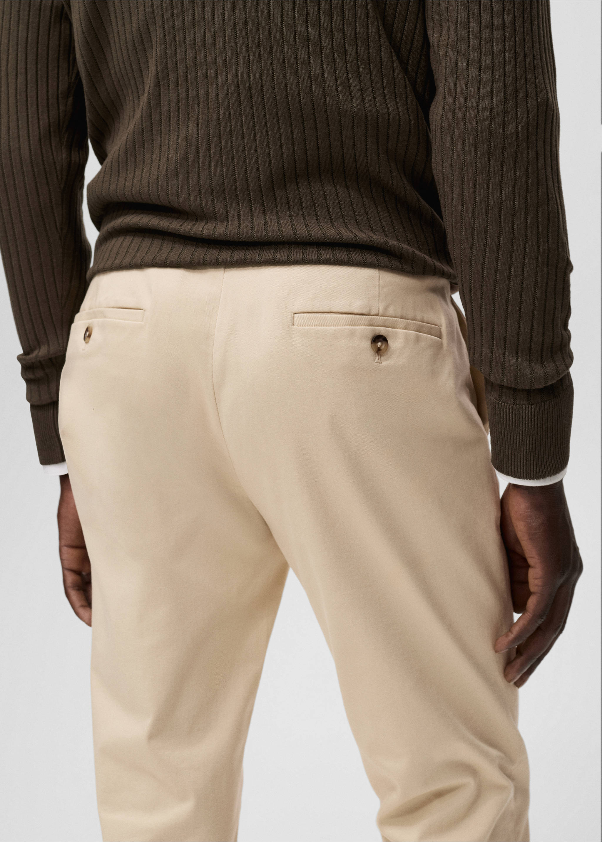 Barna slim-fit twill chino trousers - Details of the article 2, Ecru. Ref: 17025141-00.