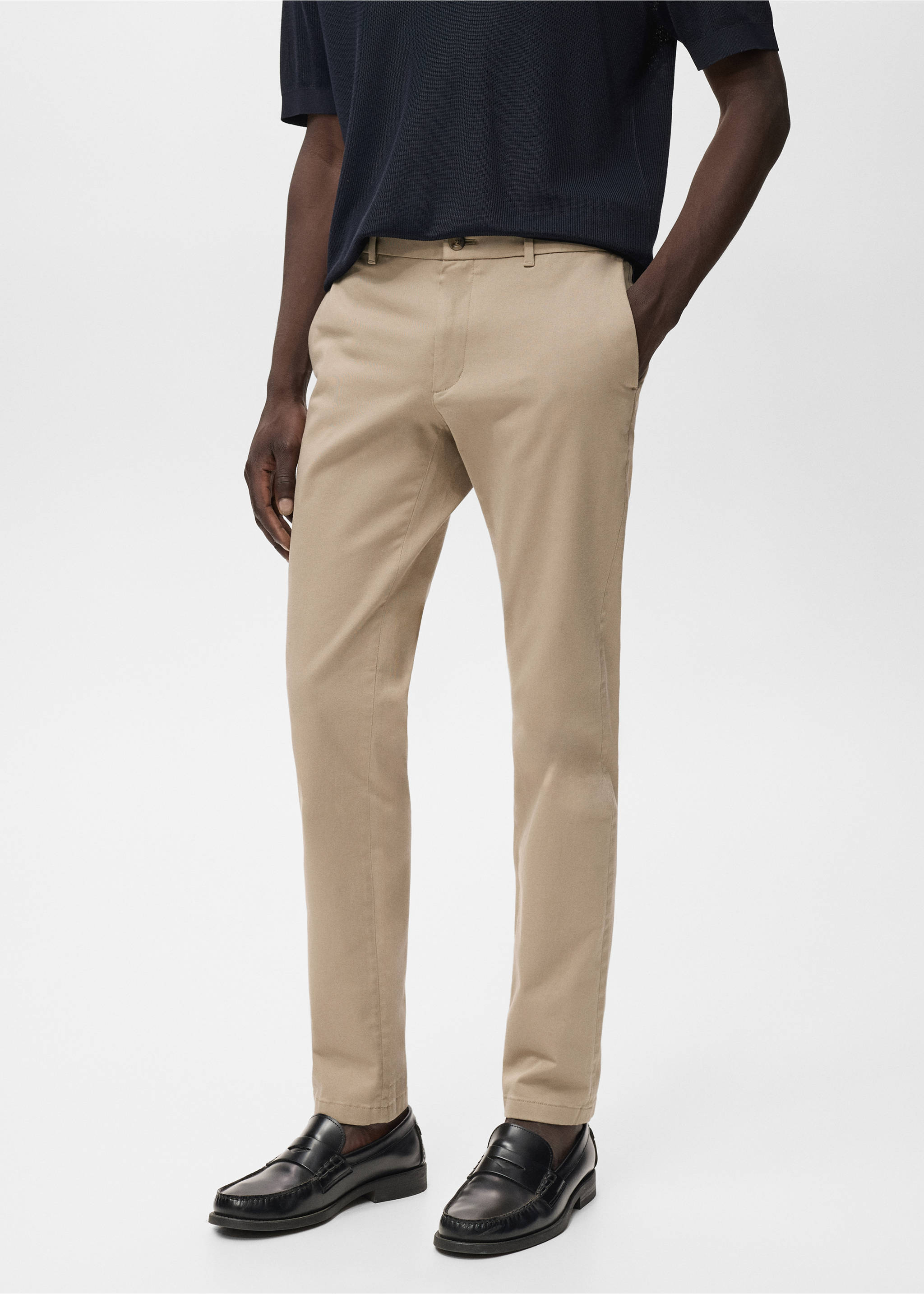 Barna slim-fit twill chino trousers - Medium plane, Beige. Ref: 17025141-00.