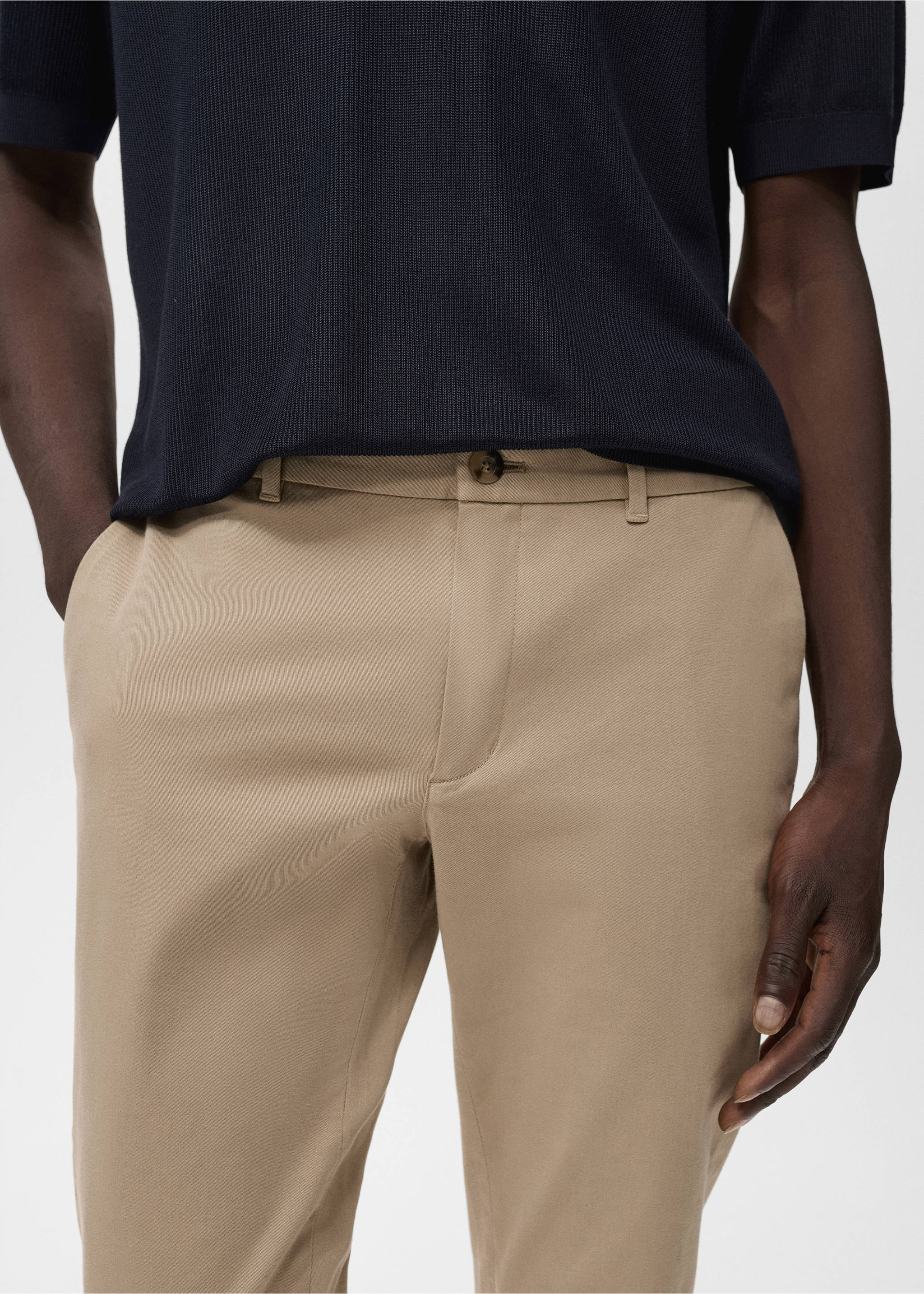 Barna slim-fit twill chino trousers - Details of the article 1, Beige. Ref: 17025141-00.