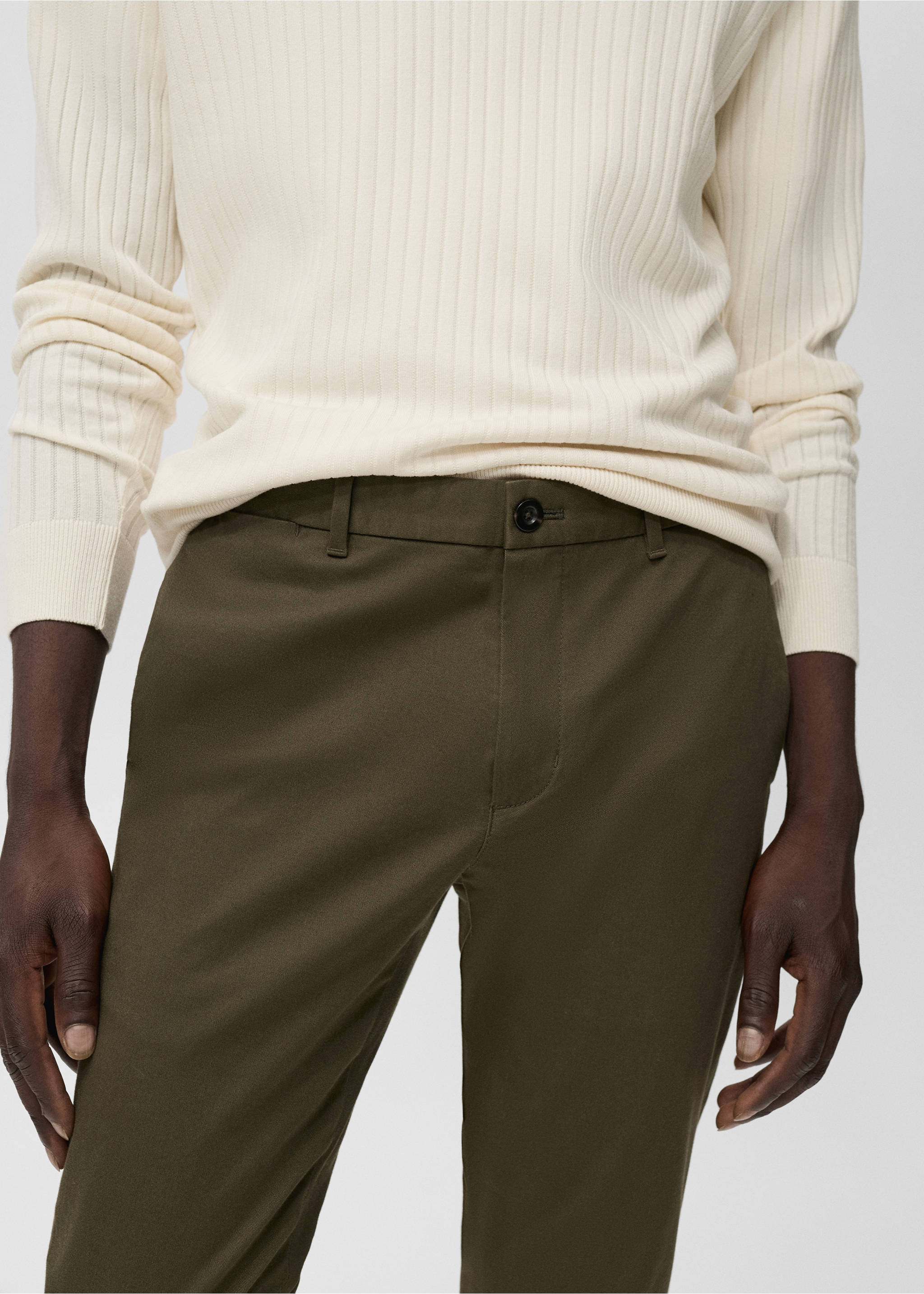 Barna slim-fit twill chino trousers - Details of the article 1, Khaki. Ref: 17025141-00.