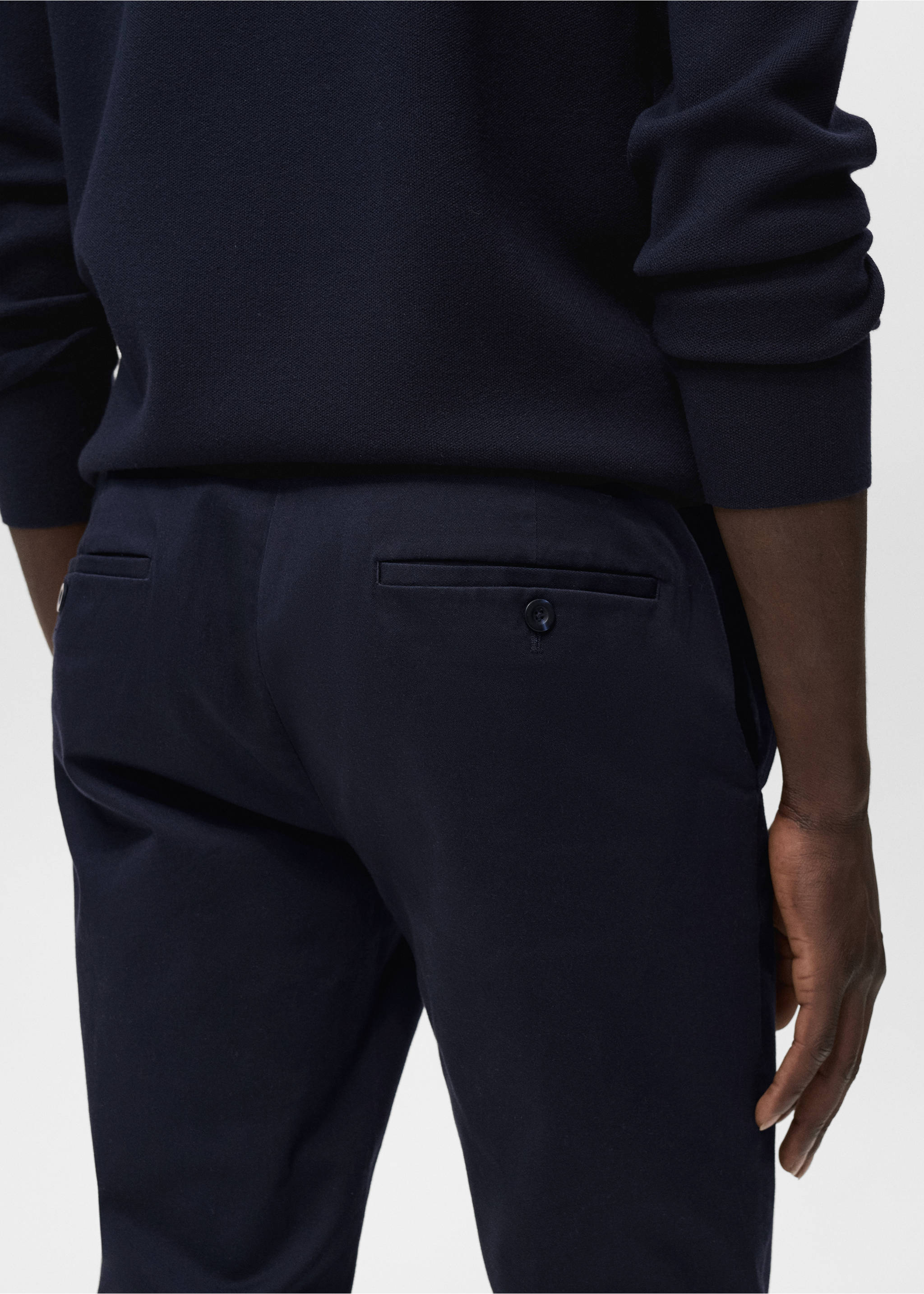 Barna slim-fit twill chino trousers - Details of the article 2, Navy. Ref: 17025141-00.