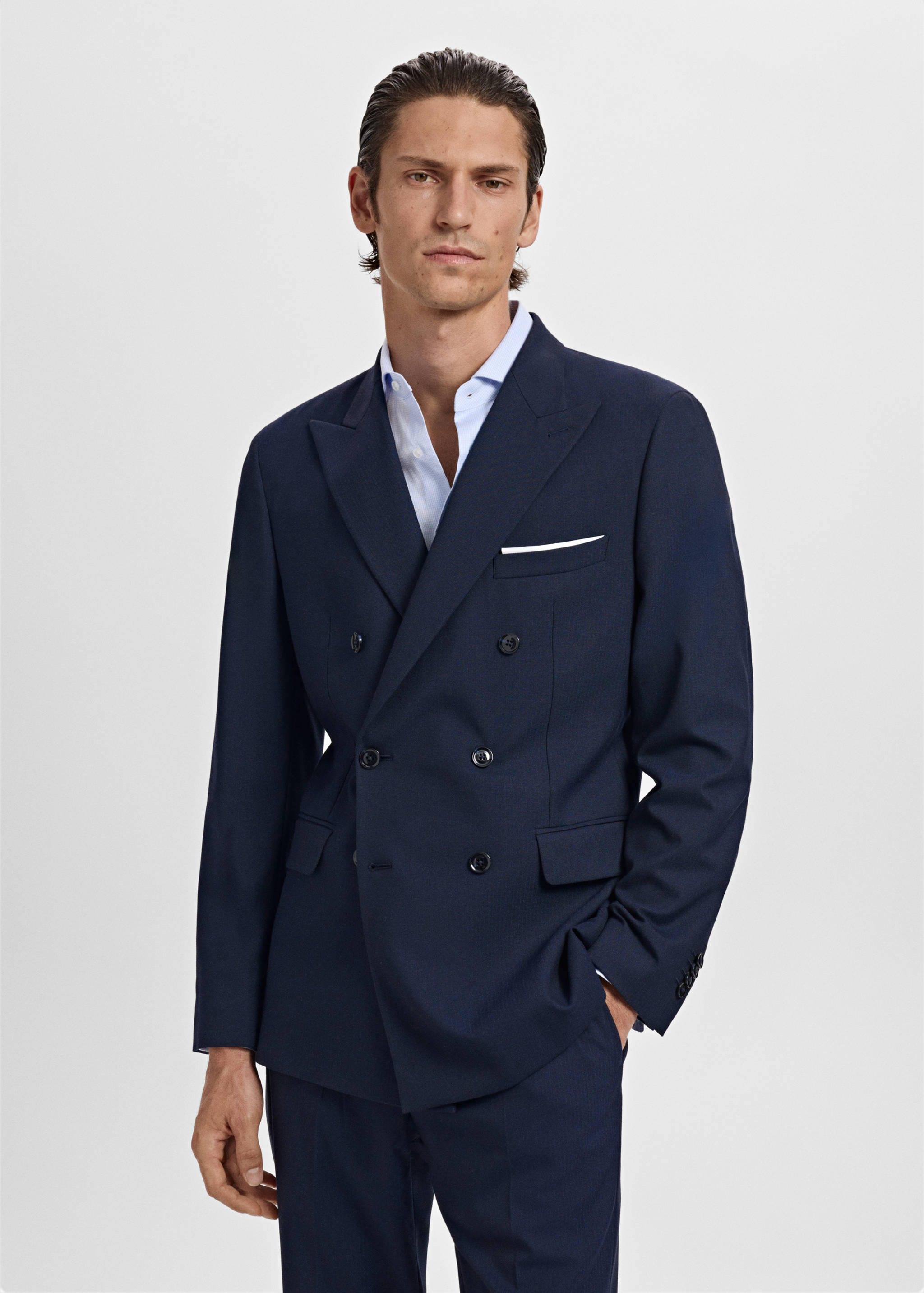 Monaco double-breasted slim-fit suit jacket - Medium plane
