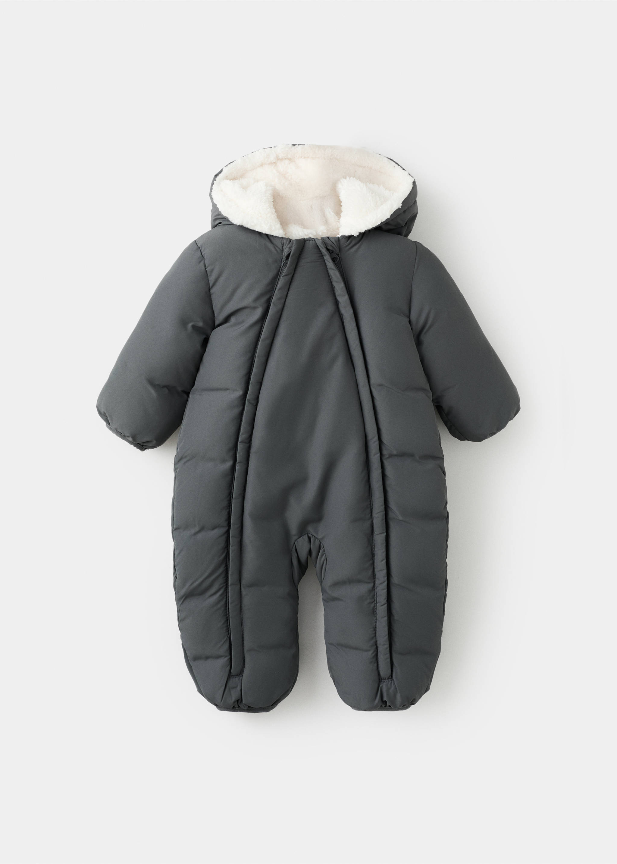 Quilted hoodie with fur hood - Article without model, Charcoal. Ref: 17025788-00.