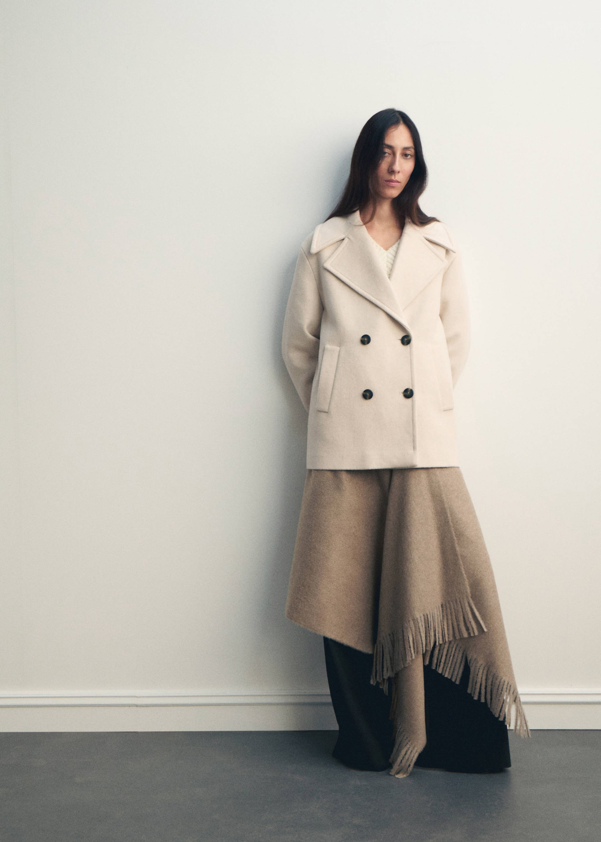 Double-breasted wool-blend coat - General plane