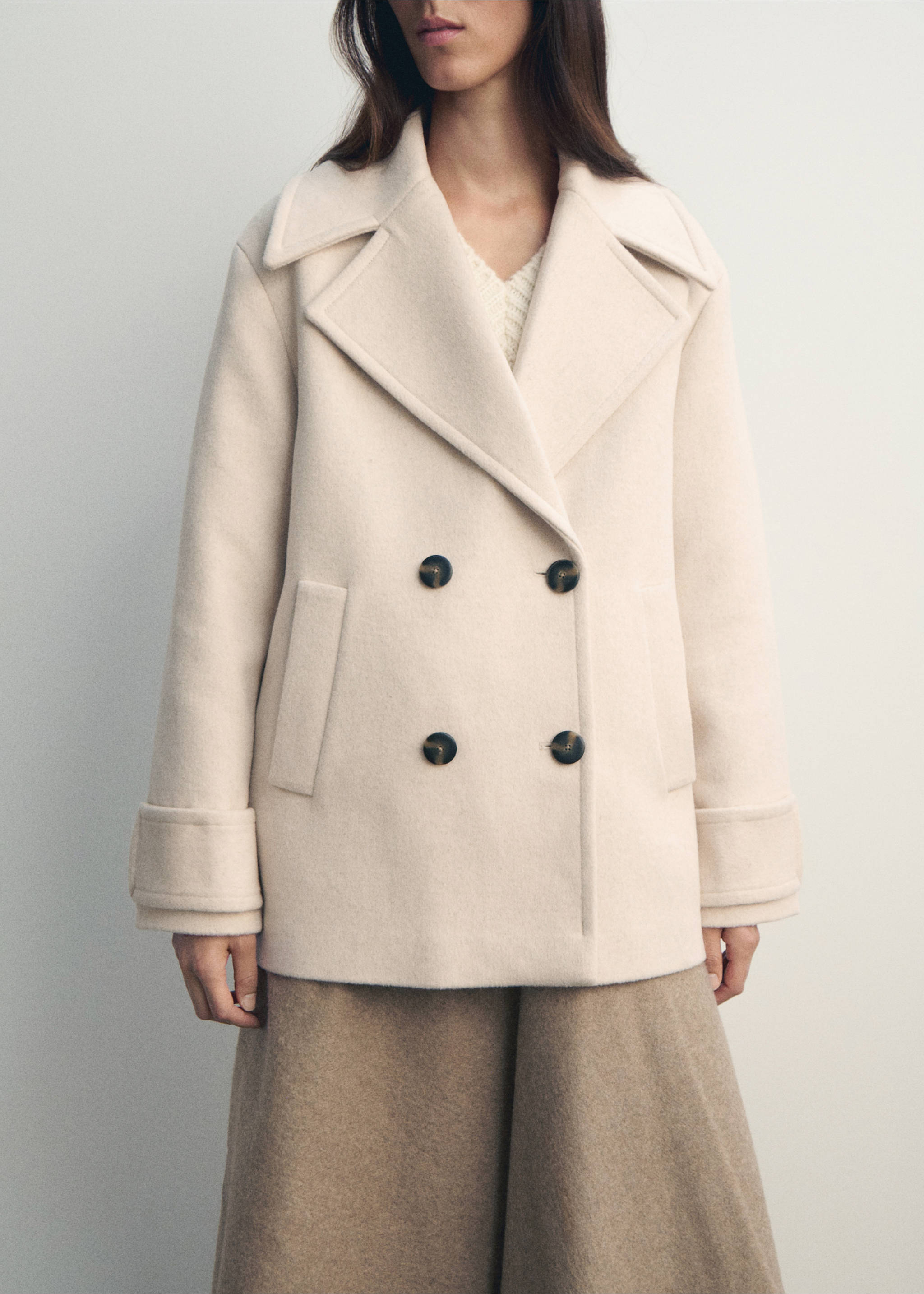 Double-breasted wool-blend coat - Medium plane, Light/Pastel Grey. Ref: 17025790-00.
