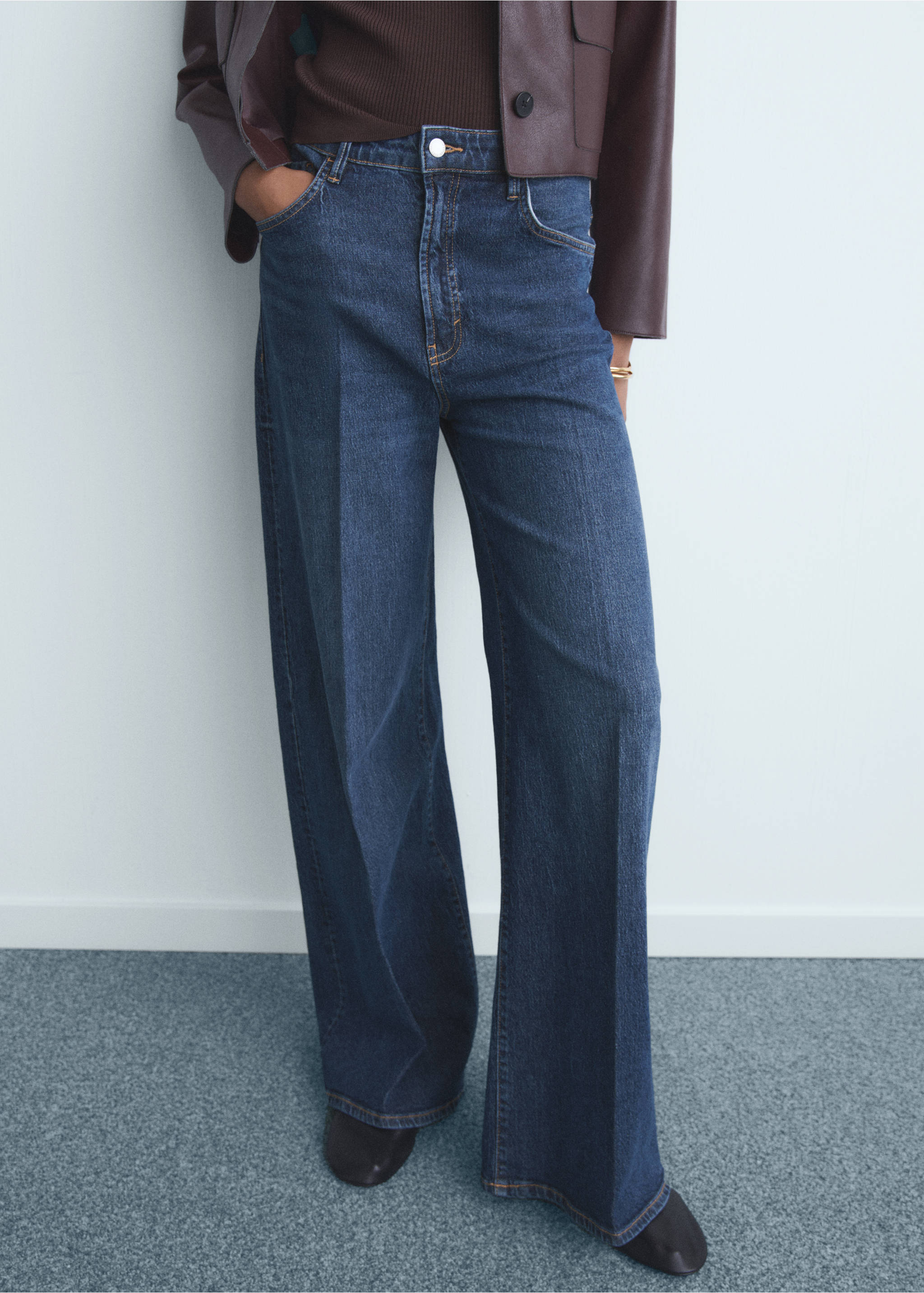 High-waisted wideleg jeans - Medium plane, Dark Blue. Ref: 17025800-00.