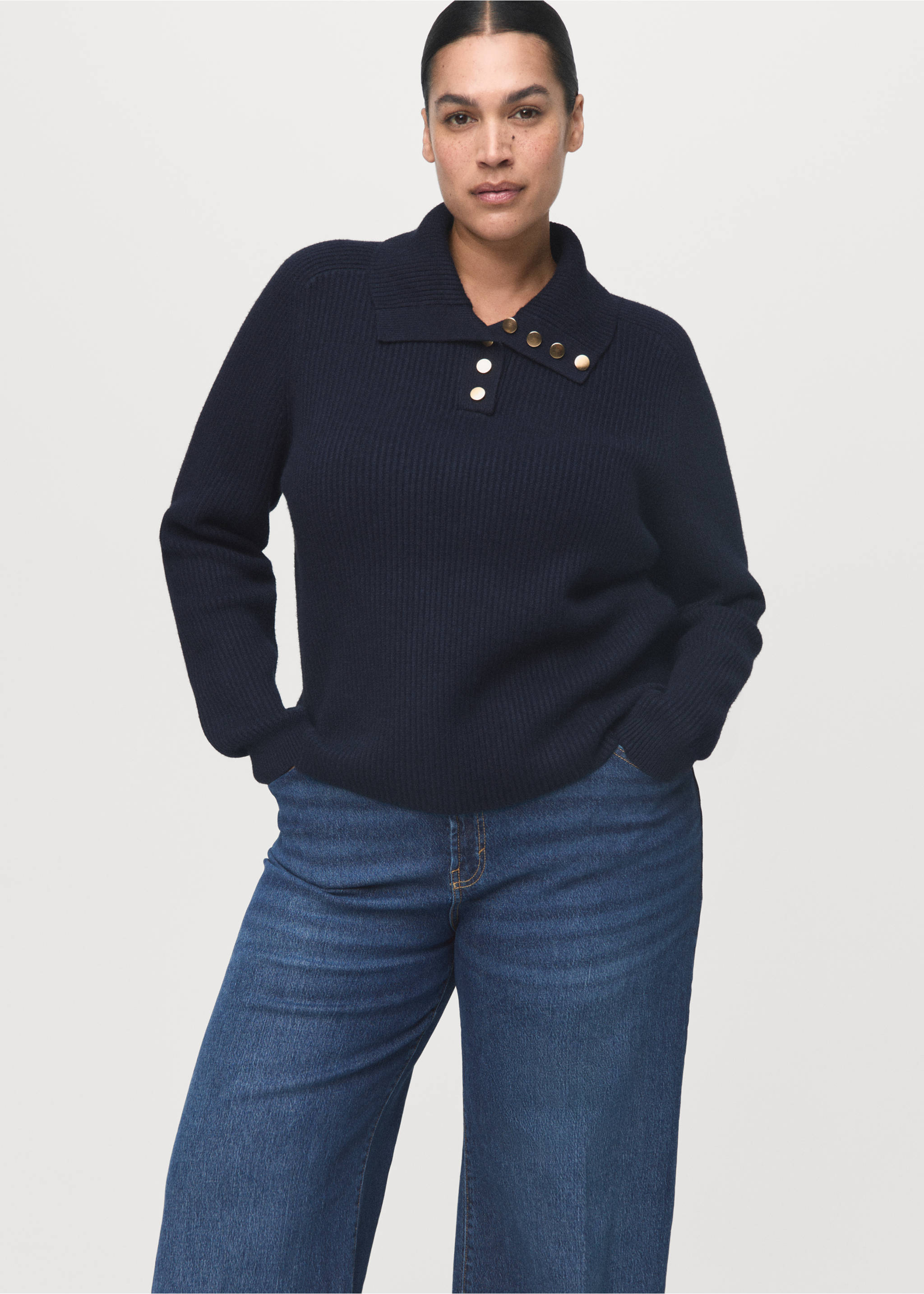 High-waisted wideleg jeans - Details of the article 5, Dark Blue. Ref: 17025800-00.