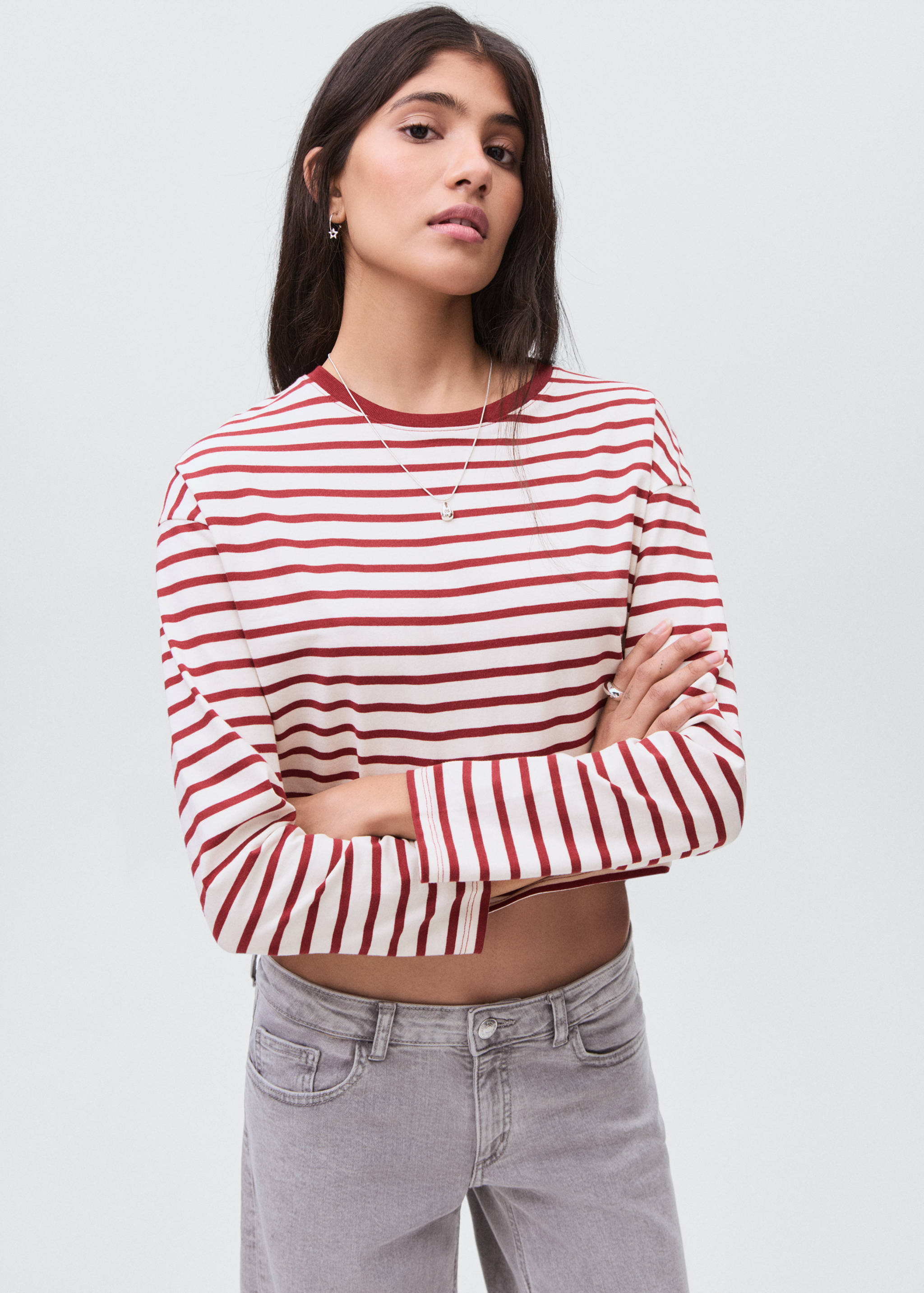 Striped cotton T-shirt - Medium plane