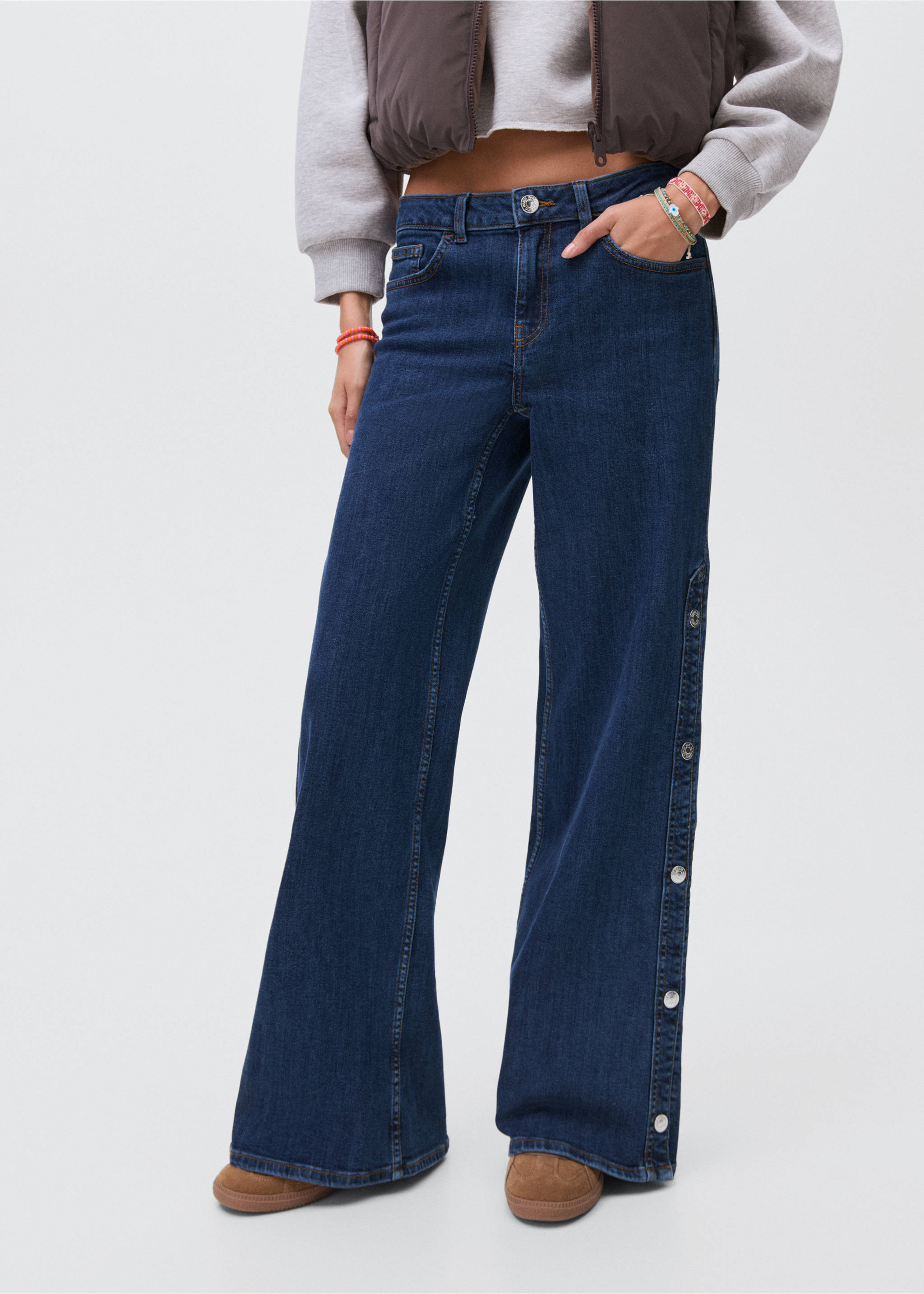 Jeans wideleg aberturas - Plano medio, Azul medio. Ref: 17025825-00.