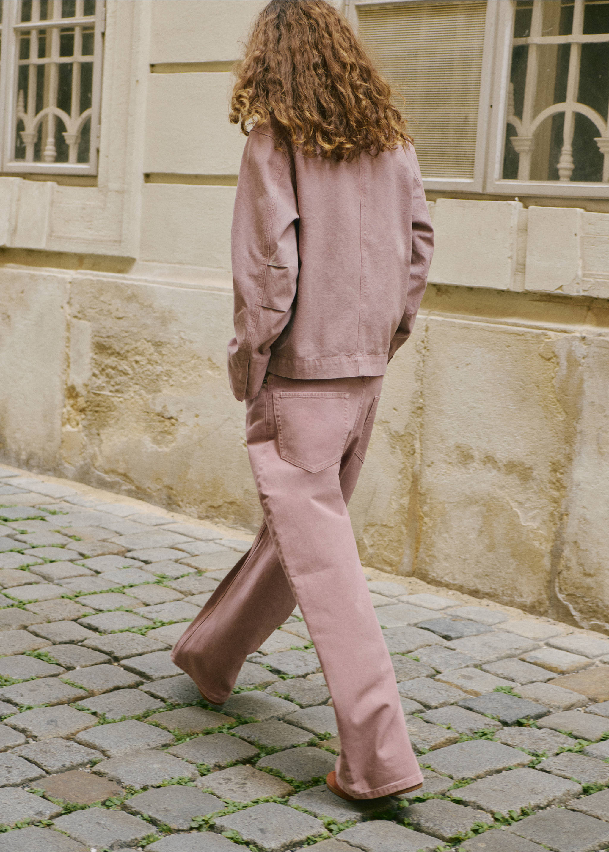 Wide leg mid-rise loose-fit jeans - Medium plane, Pale Pink. Ref: 17025829-00.