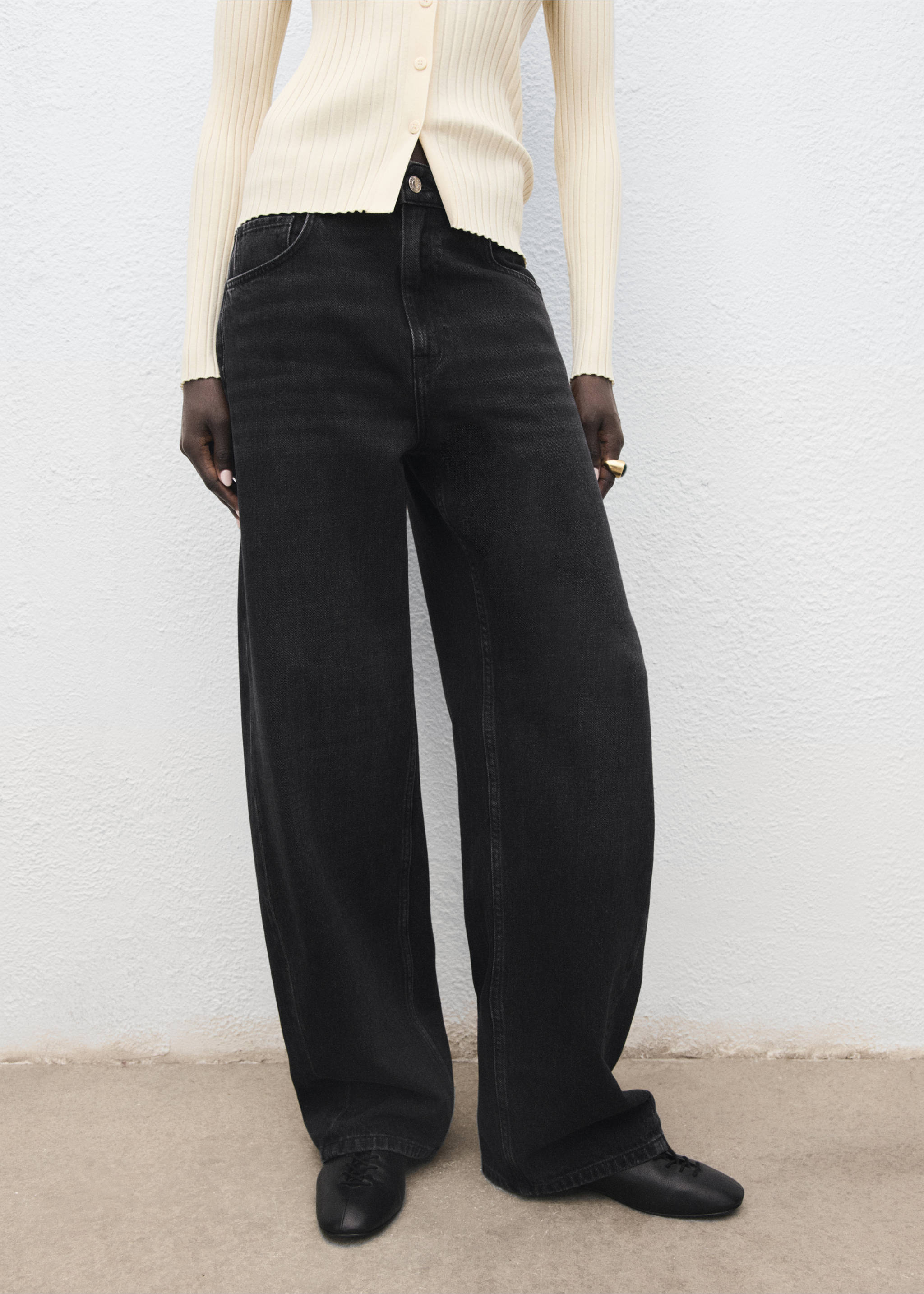 Jean barrel taille normale - Plan moyen, Black denim. Ref: 17025830-00.