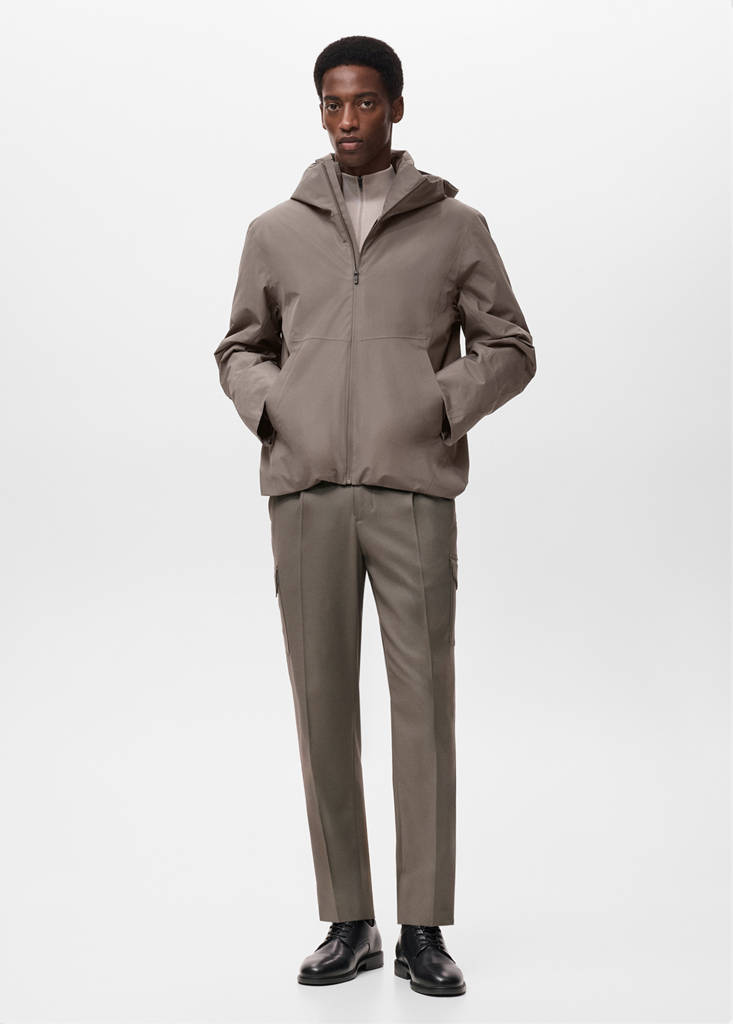 Water-repellent Thermolite® hooded jacket — Medium Brown
