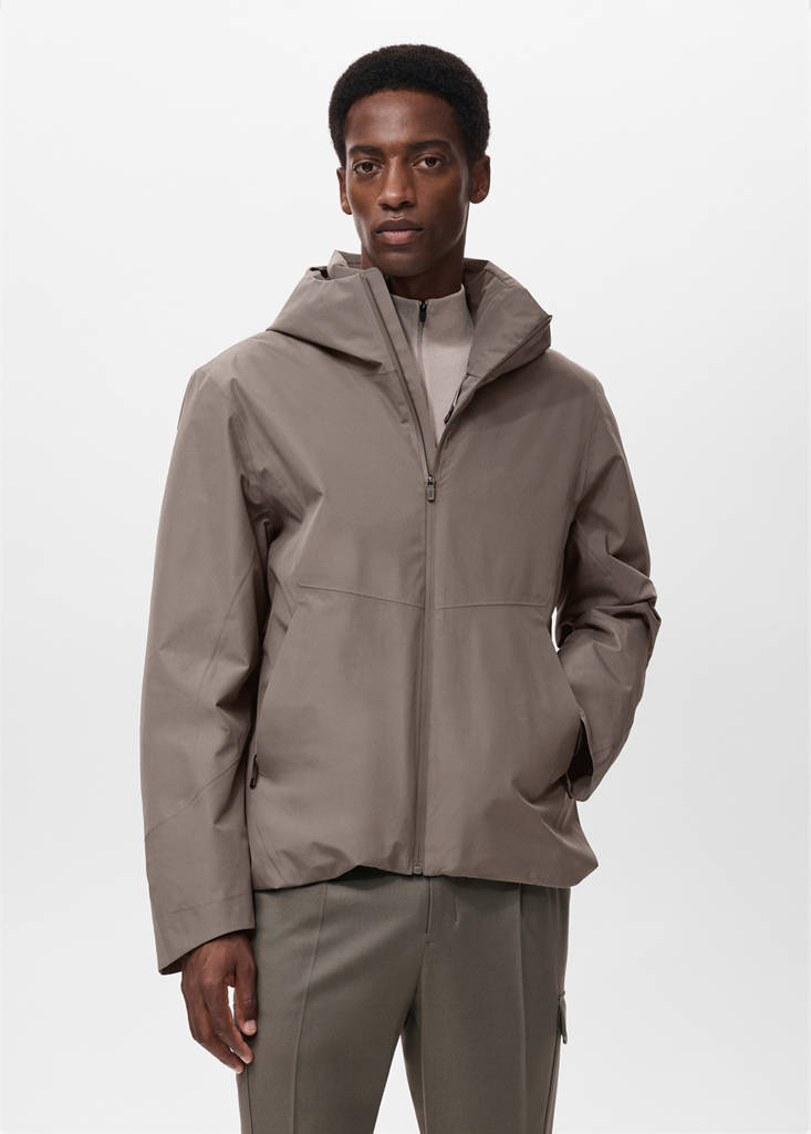 Water-repellent Thermolite® hooded jacket — Medium Brown