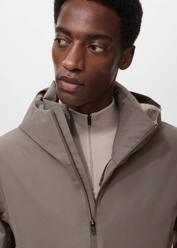 Water-repellent Thermolite® hooded jacket — Medium Brown