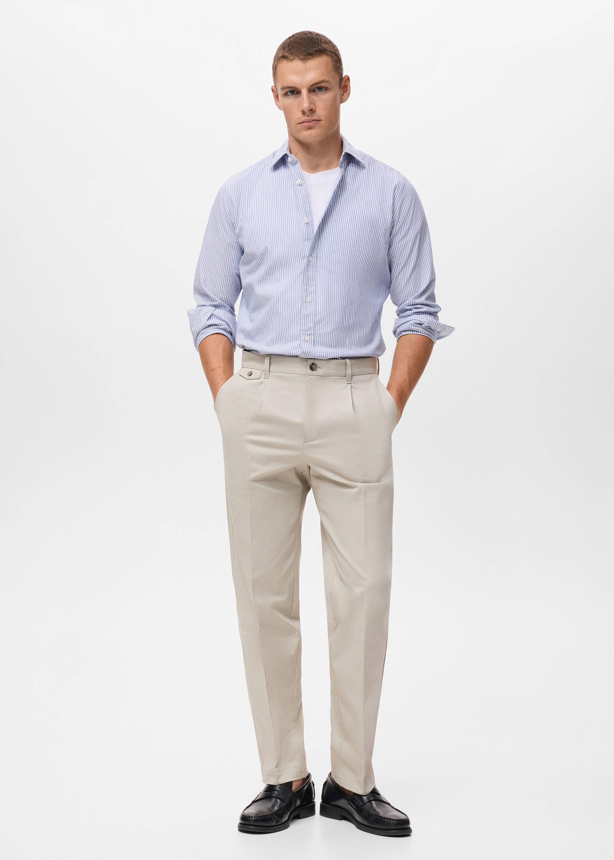 Pantalón regular fit algodón pinzas - Plano general