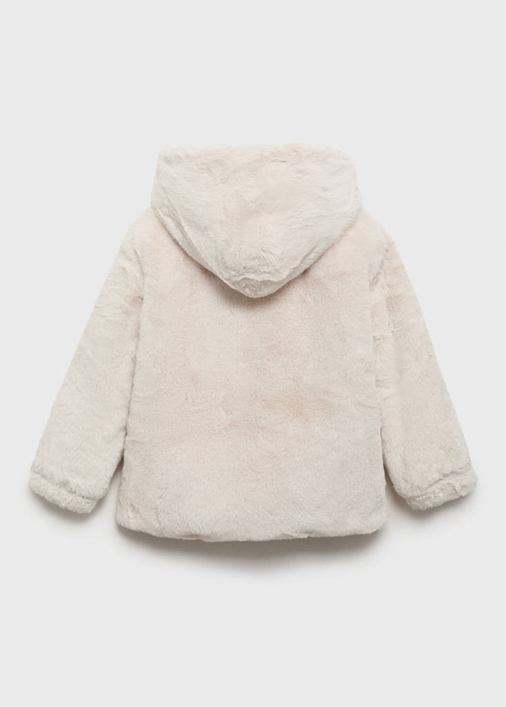 Hooded fur-effect coat — Beige
