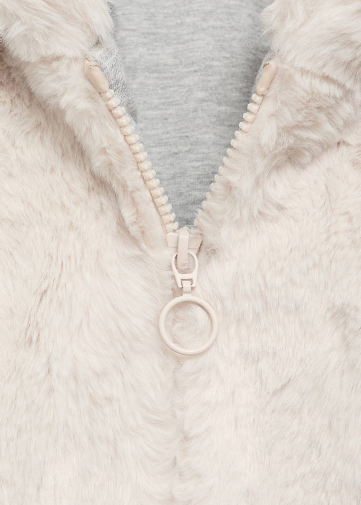 Hooded fur-effect coat — Beige