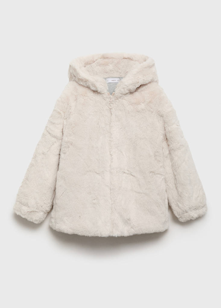 Hooded fur-effect coat — Beige