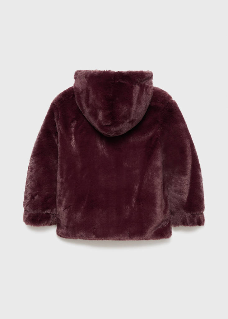 Hooded fur-effect coat — Wine