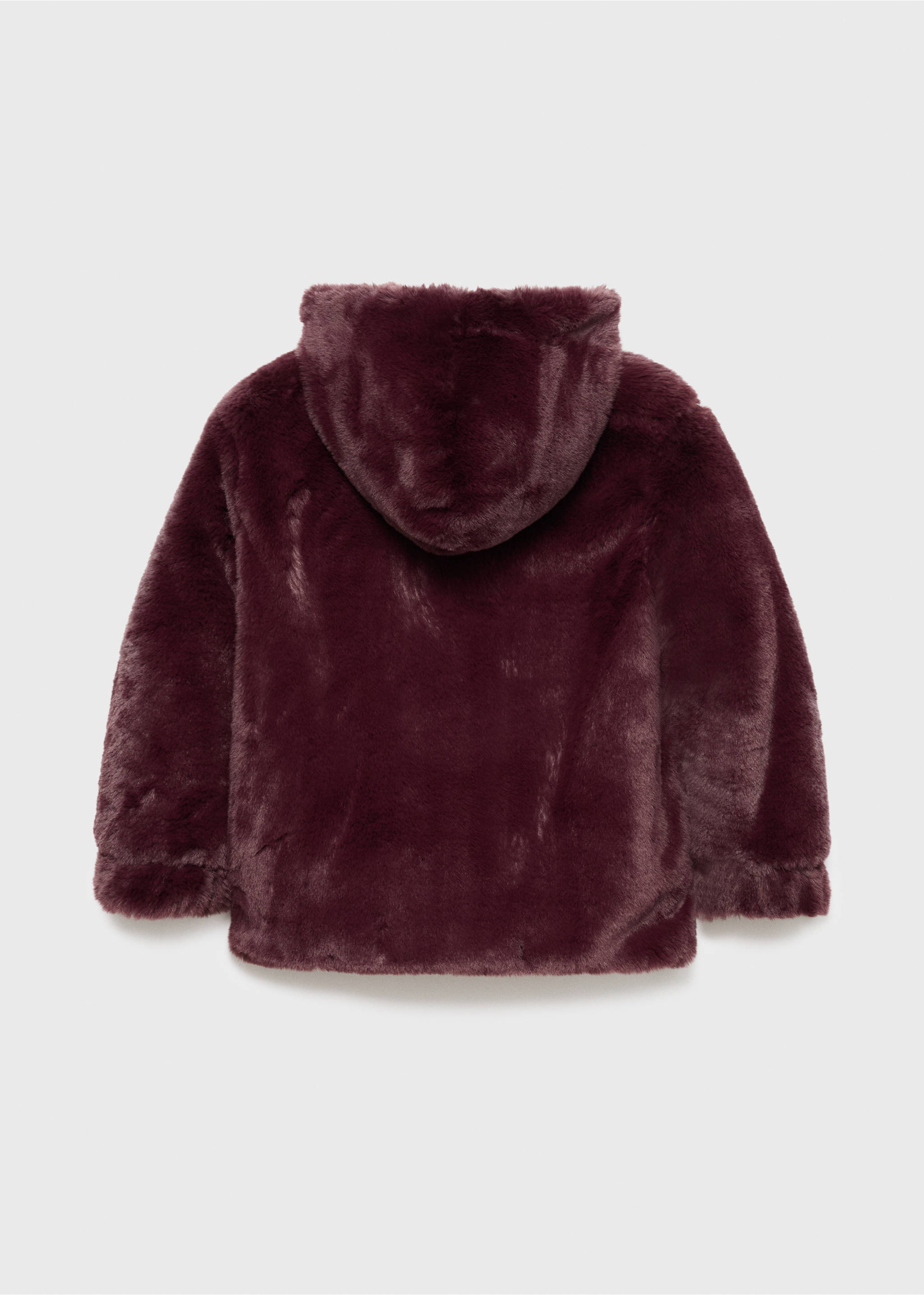Manteau imitation fourrure à capuche - Verso de l’article, Lie de vin. Ref: 17025972-00.