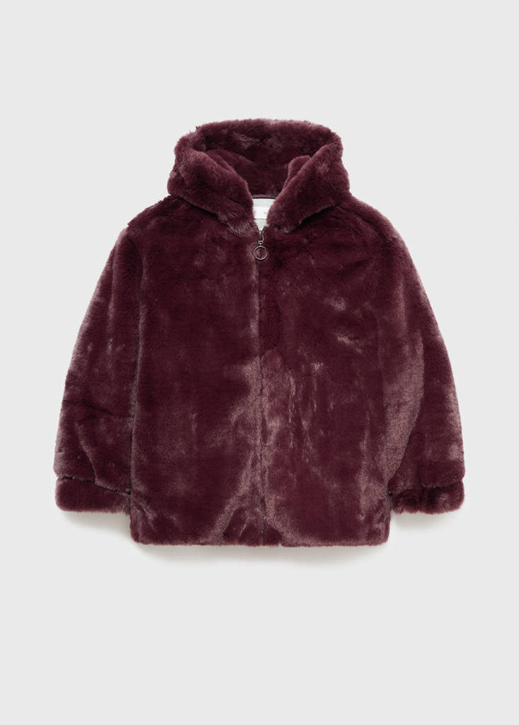 Hooded fur-effect coat — Wine