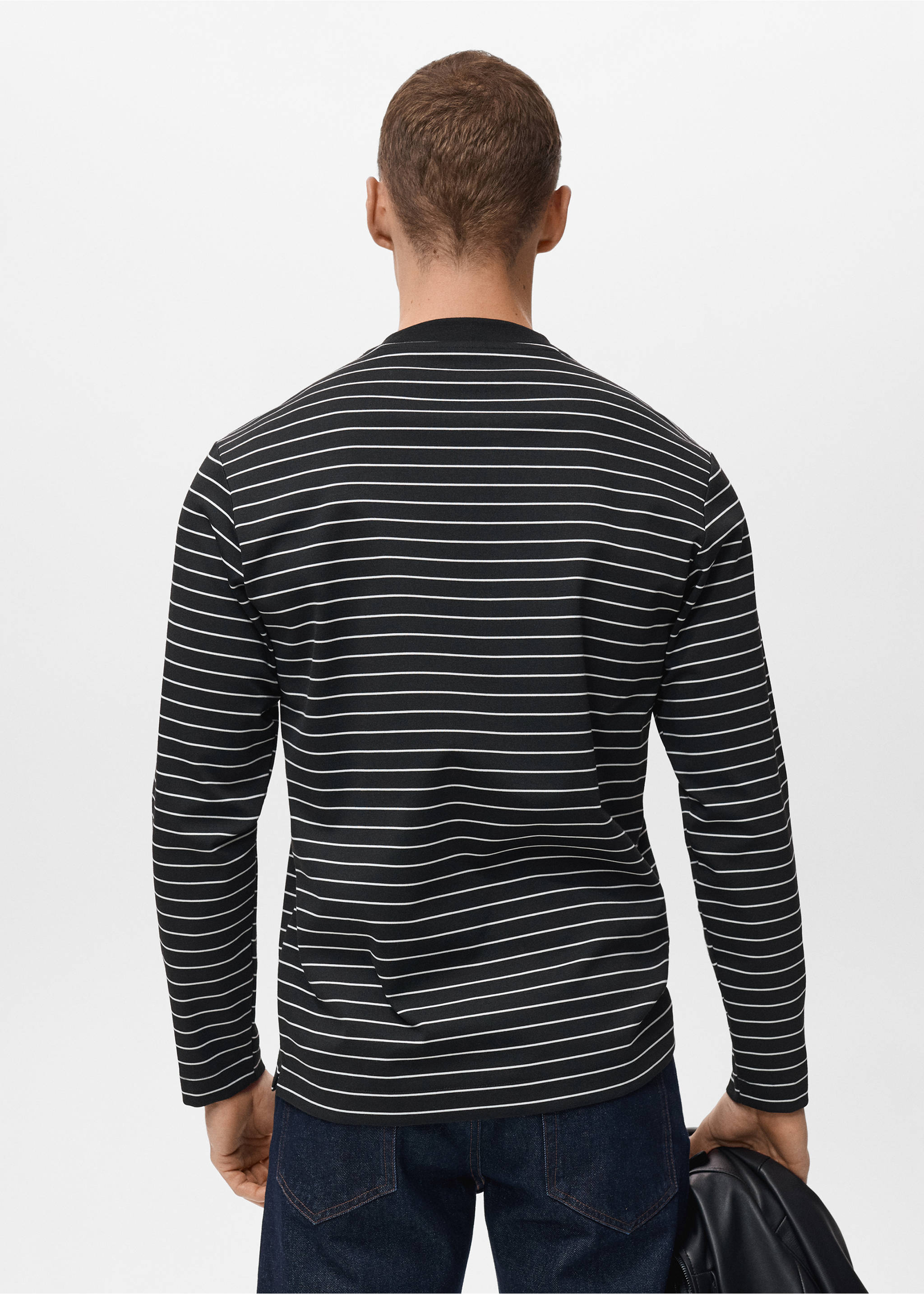 Camiseta manga larga rayas - Reverso del artículo, Negro. Ref: 17025978-00.