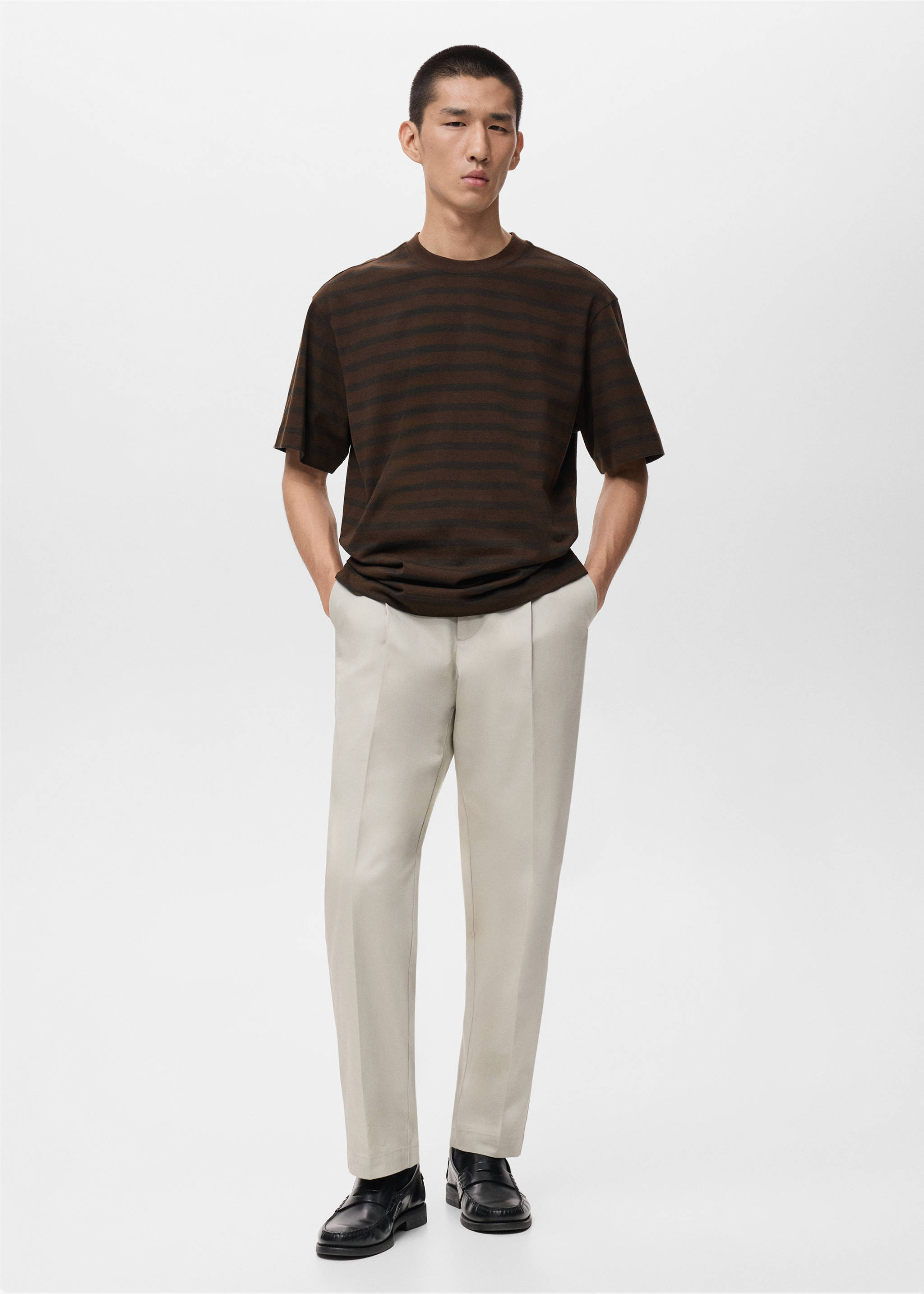 Camiseta rayas 100% algodón relaxed fit - Plano general, Marrón medio. Ref: 17025980-00.
