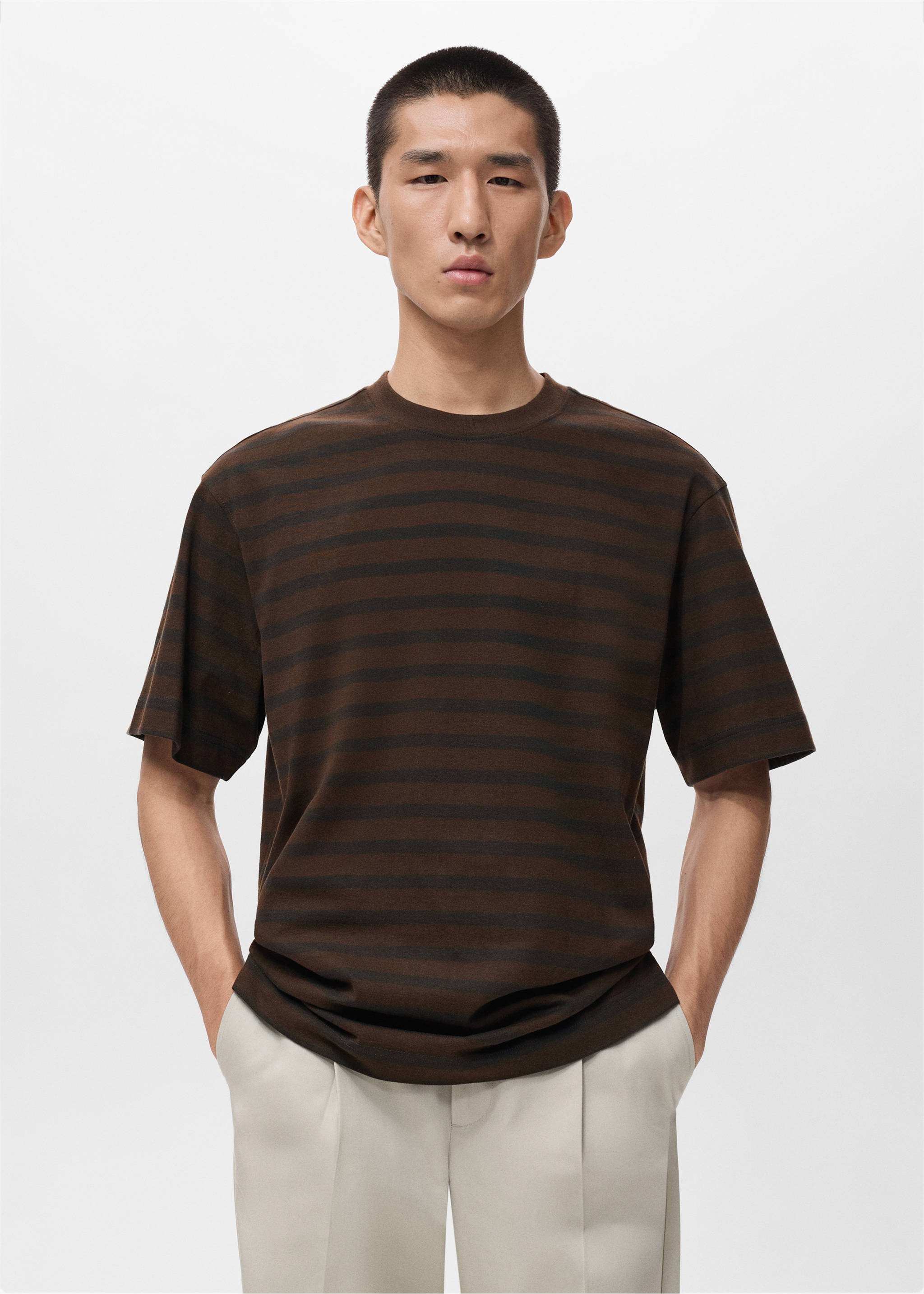 Camiseta rayas 100% algodón relaxed fit - Plano medio, Marrón medio. Ref: 17025980-00.