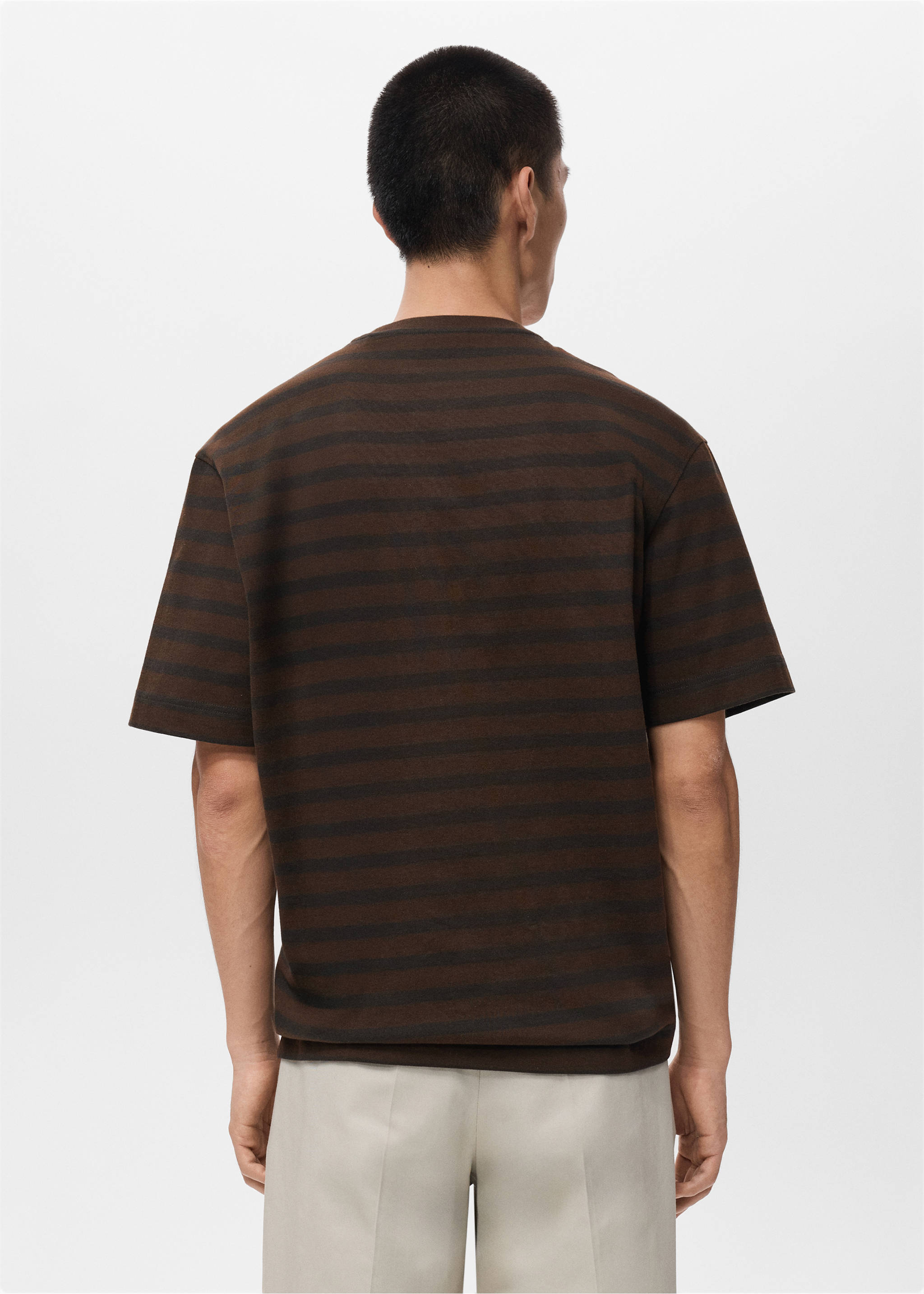 Camiseta rayas 100% algodón relaxed fit - Reverso del artículo, Marrón medio. Ref: 17025980-00.