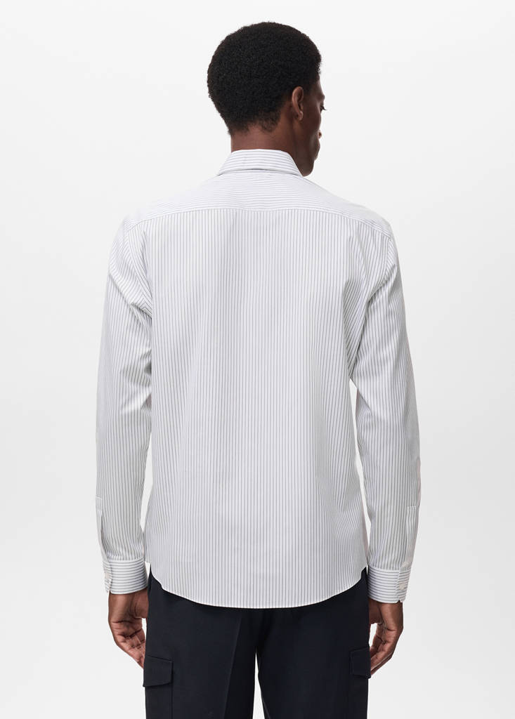 Regular-fit non-iron cotton striped shirt — Khaki