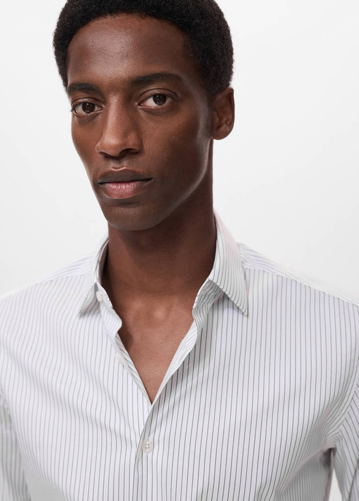Regular-fit non-iron cotton striped shirt — Khaki