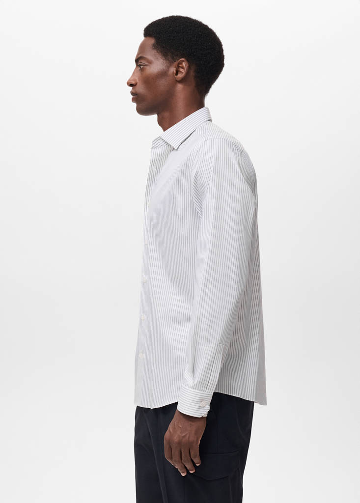 Regular-fit non-iron cotton striped shirt — Khaki