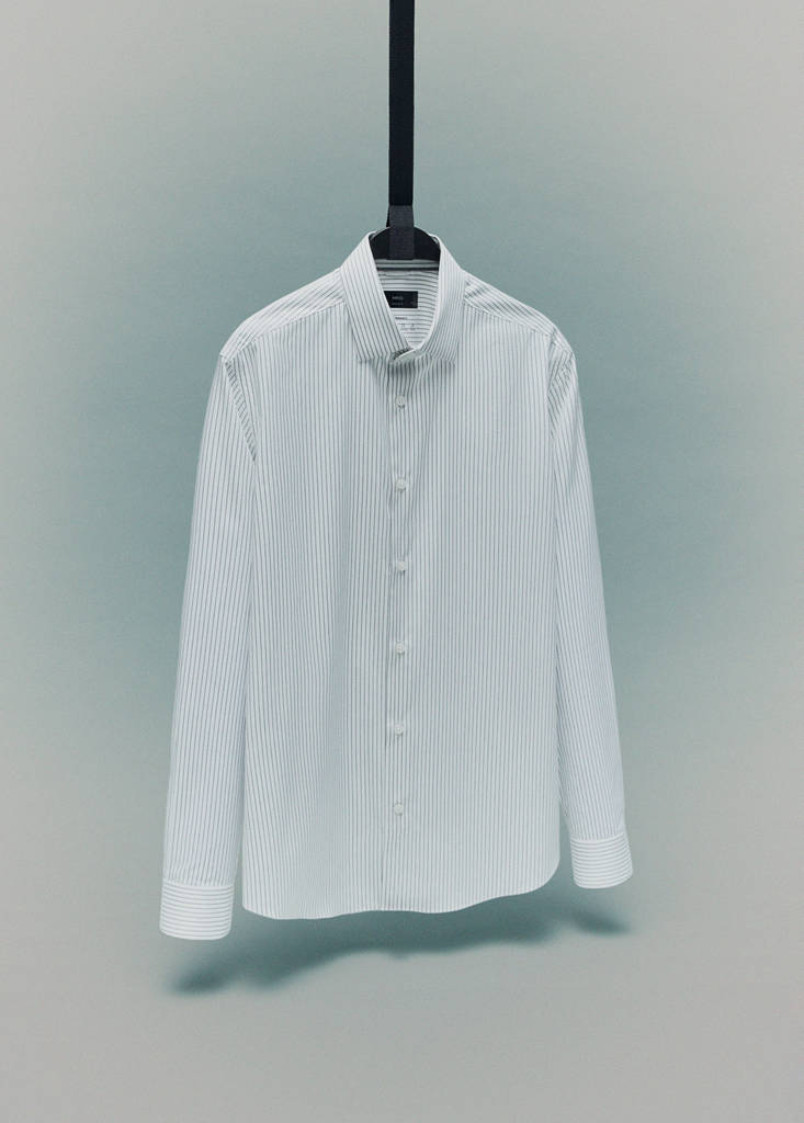 Regular-fit non-iron cotton striped shirt — Khaki