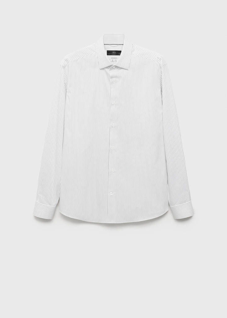 Regular-fit non-iron cotton striped shirt — Khaki