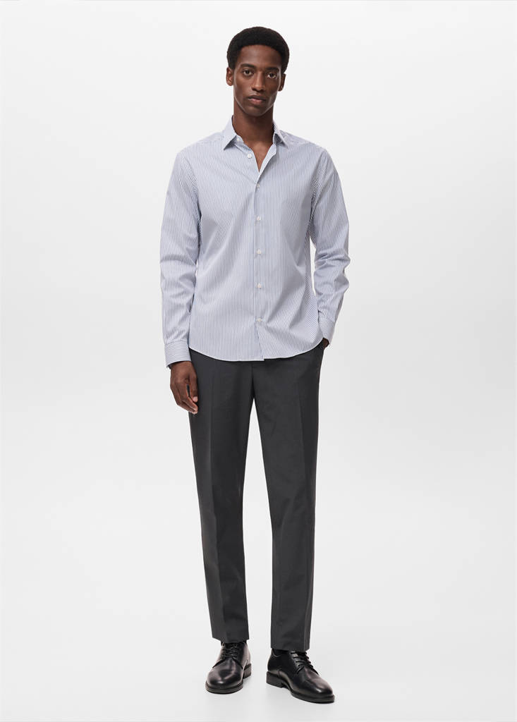 Regular-fit non-iron cotton striped shirt — Navy
