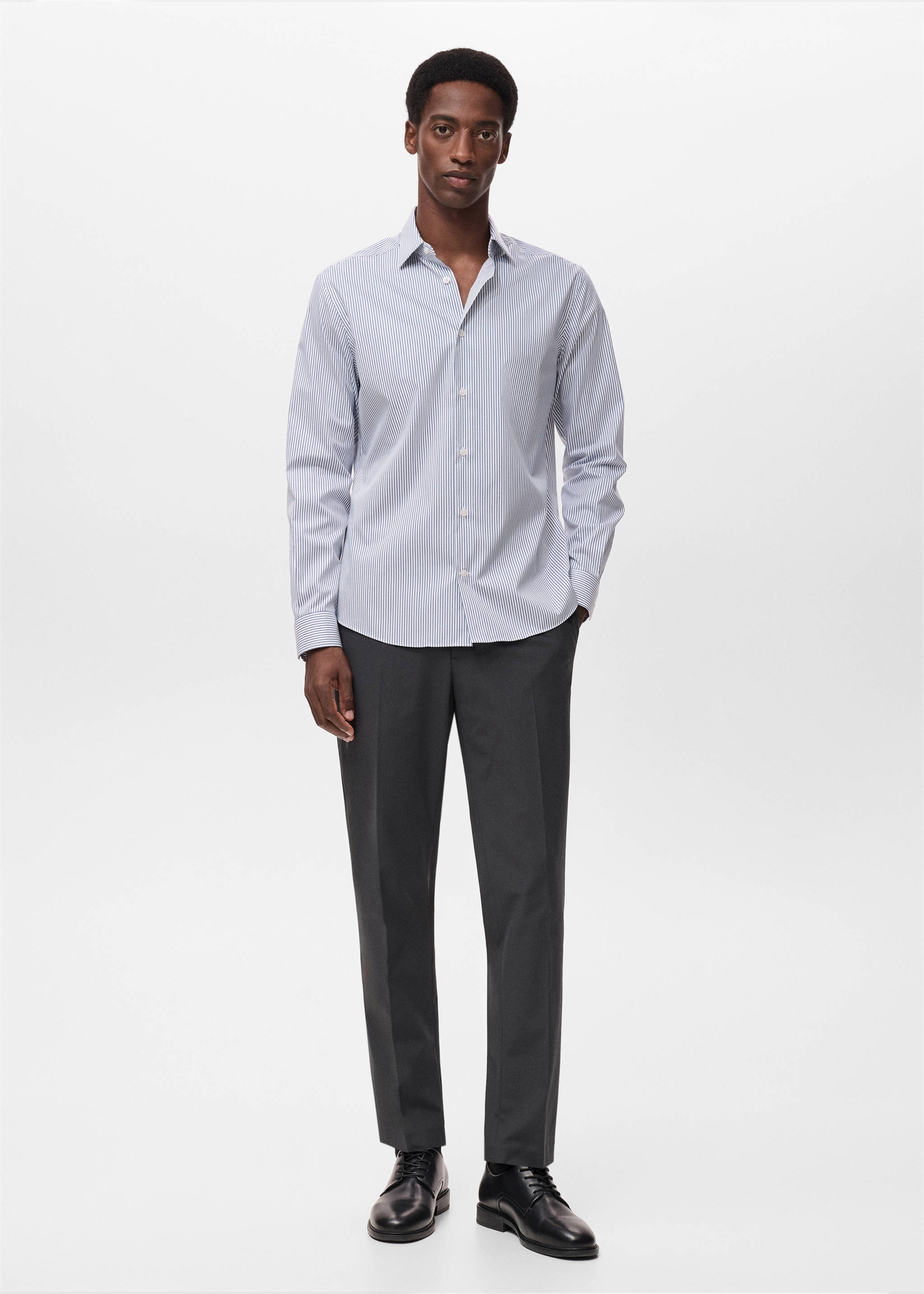 Chemise regular-fit coton rayures non iron - Plan général, Bleu marine. Ref: 17025982-00.